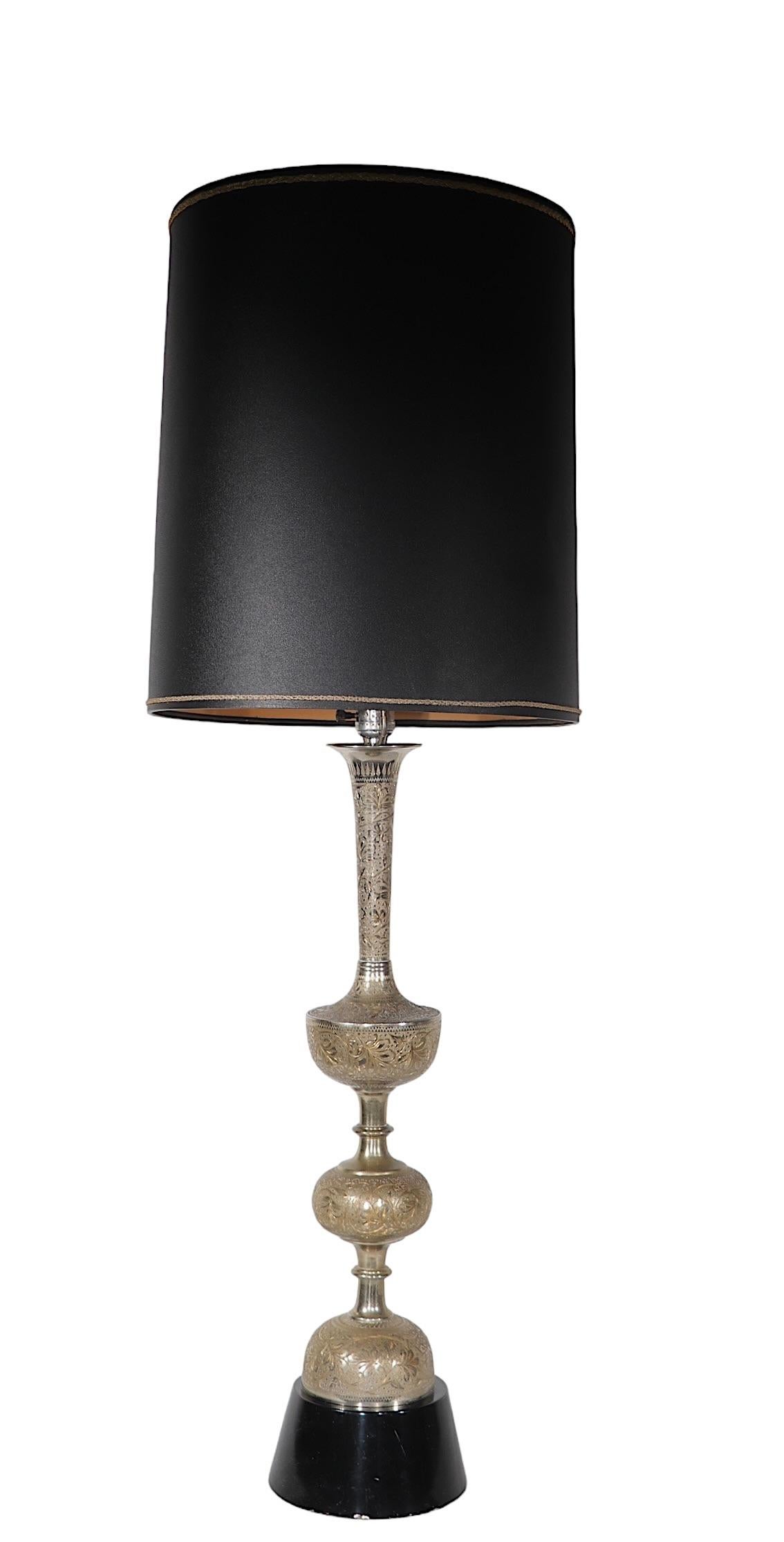  Large Vintage Table Lamp with Chased Silver Finish c. 1970's  For Sale 6