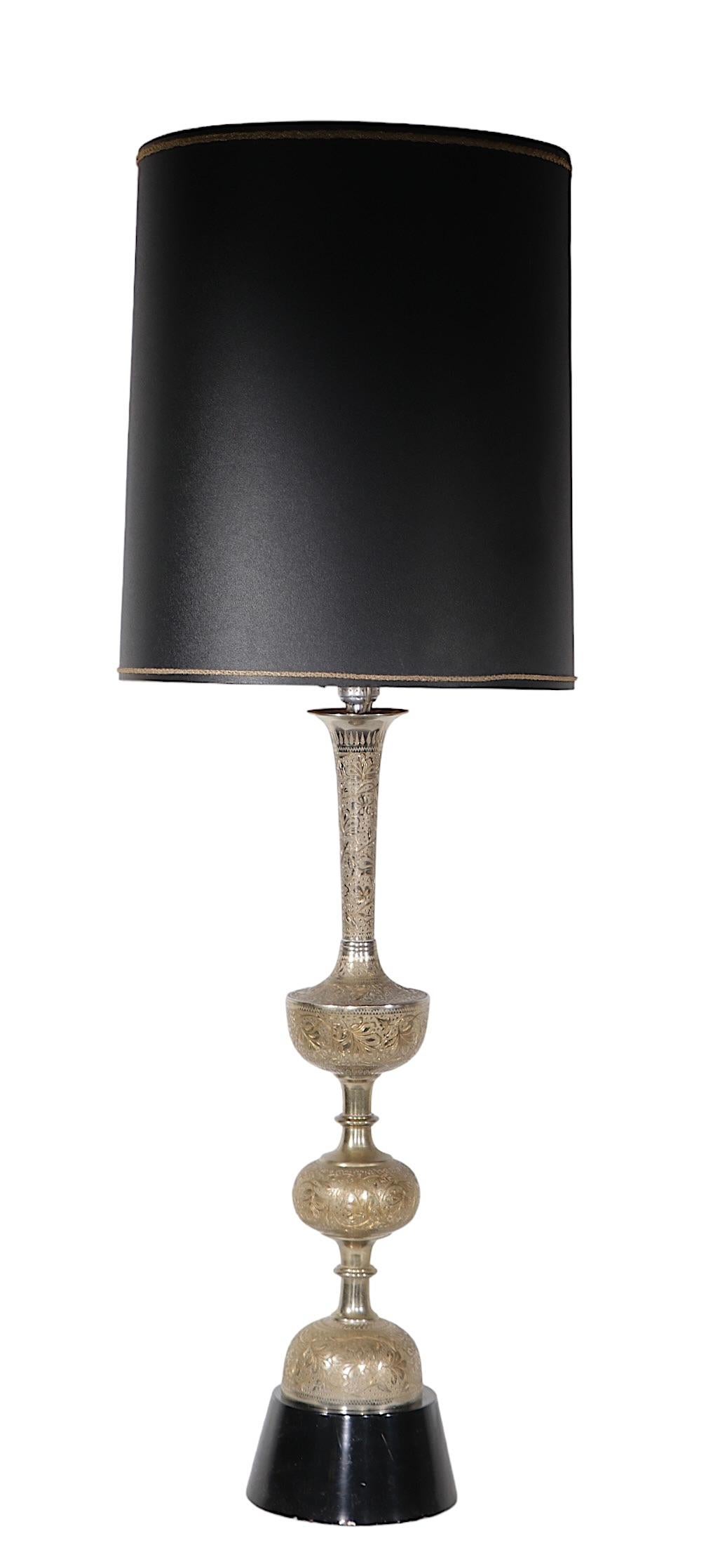 Large Vintage Table Lamp with Chased Silver Finish c. 1970's  For Sale 7