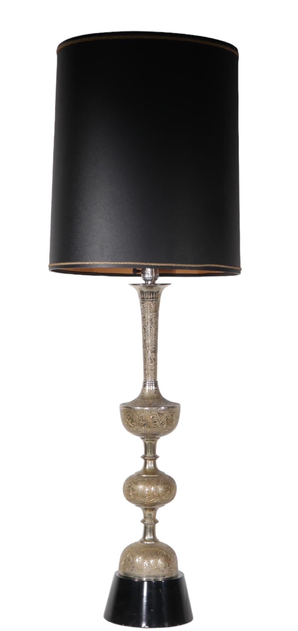  Large Vintage Table Lamp with Chased Silver Finish c. 1970's  For Sale 8