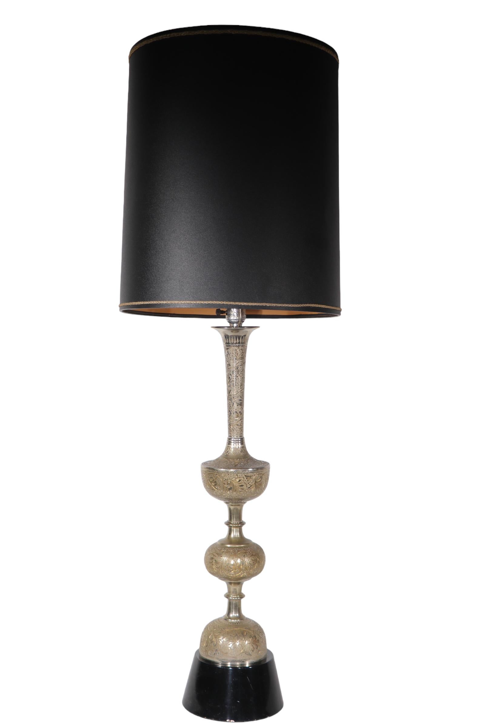  Large Vintage Table Lamp with Chased Silver Finish c. 1970's  For Sale 9