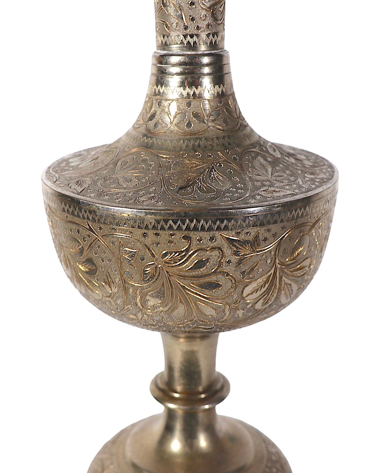 Bohemian  Large Vintage Table Lamp with Chased Silver Finish c. 1970's  For Sale