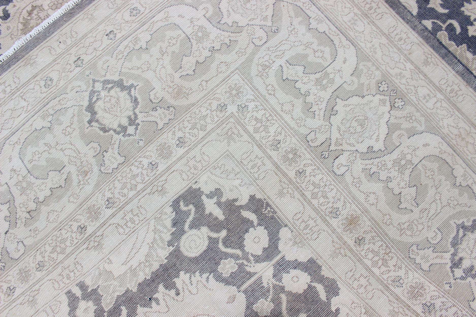 Large Vintage Tabriz Rug with All-Over Motif Design in Steel Gray and Tan For Sale 6