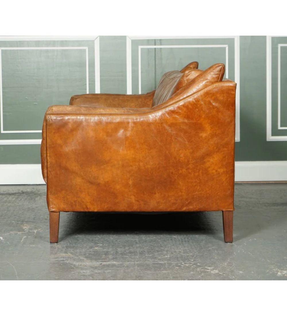 Large Vintage Tan Leather Contemporary Designer Sofa For Sale 3