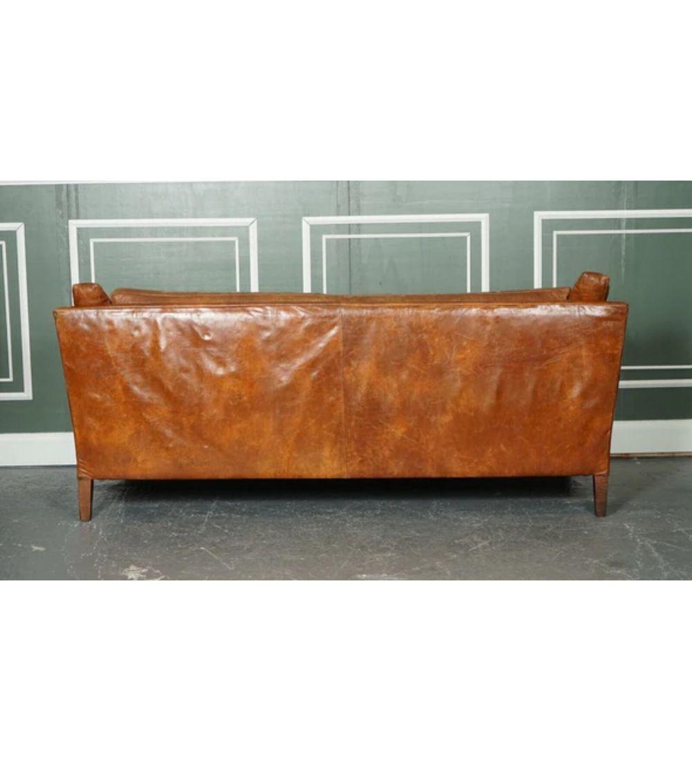 Large Vintage Tan Leather Contemporary Designer Sofa For Sale 4