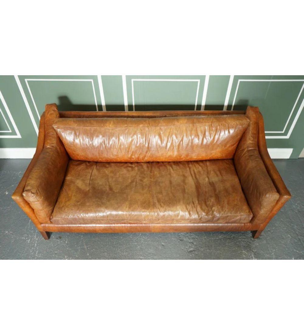 Large Vintage Tan Leather Contemporary Designer Sofa In Good Condition For Sale In Pulborough, GB