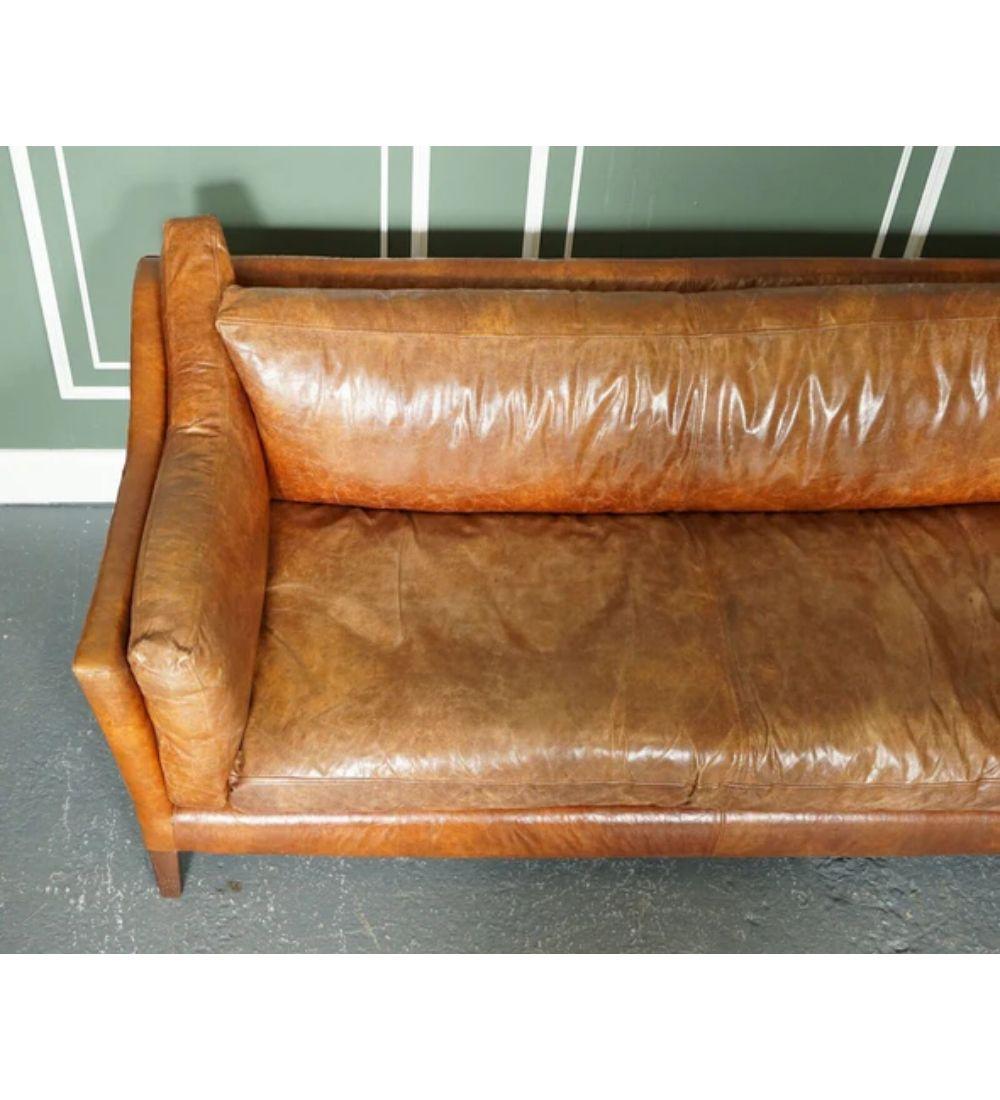 20th Century Large Vintage Tan Leather Contemporary Designer Sofa For Sale