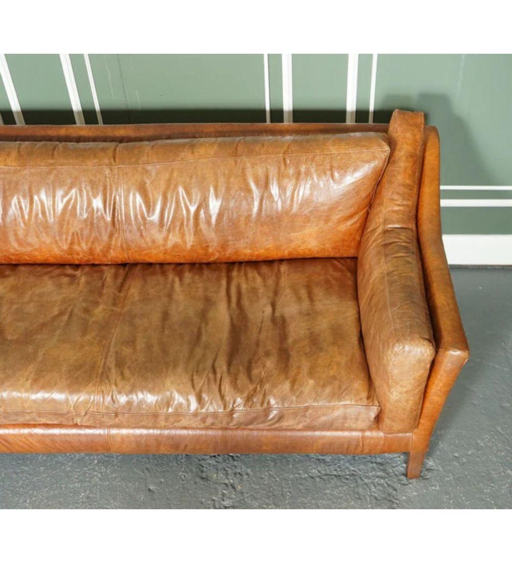 Large Vintage Tan Leather Contemporary Designer Sofa For Sale 1