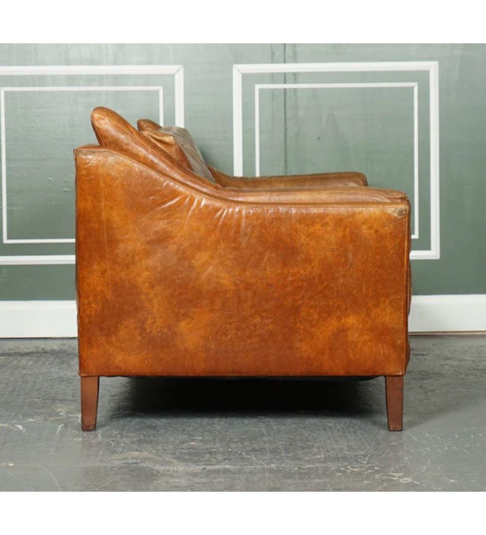 Large Vintage Tan Leather Contemporary Designer Sofa For Sale 2