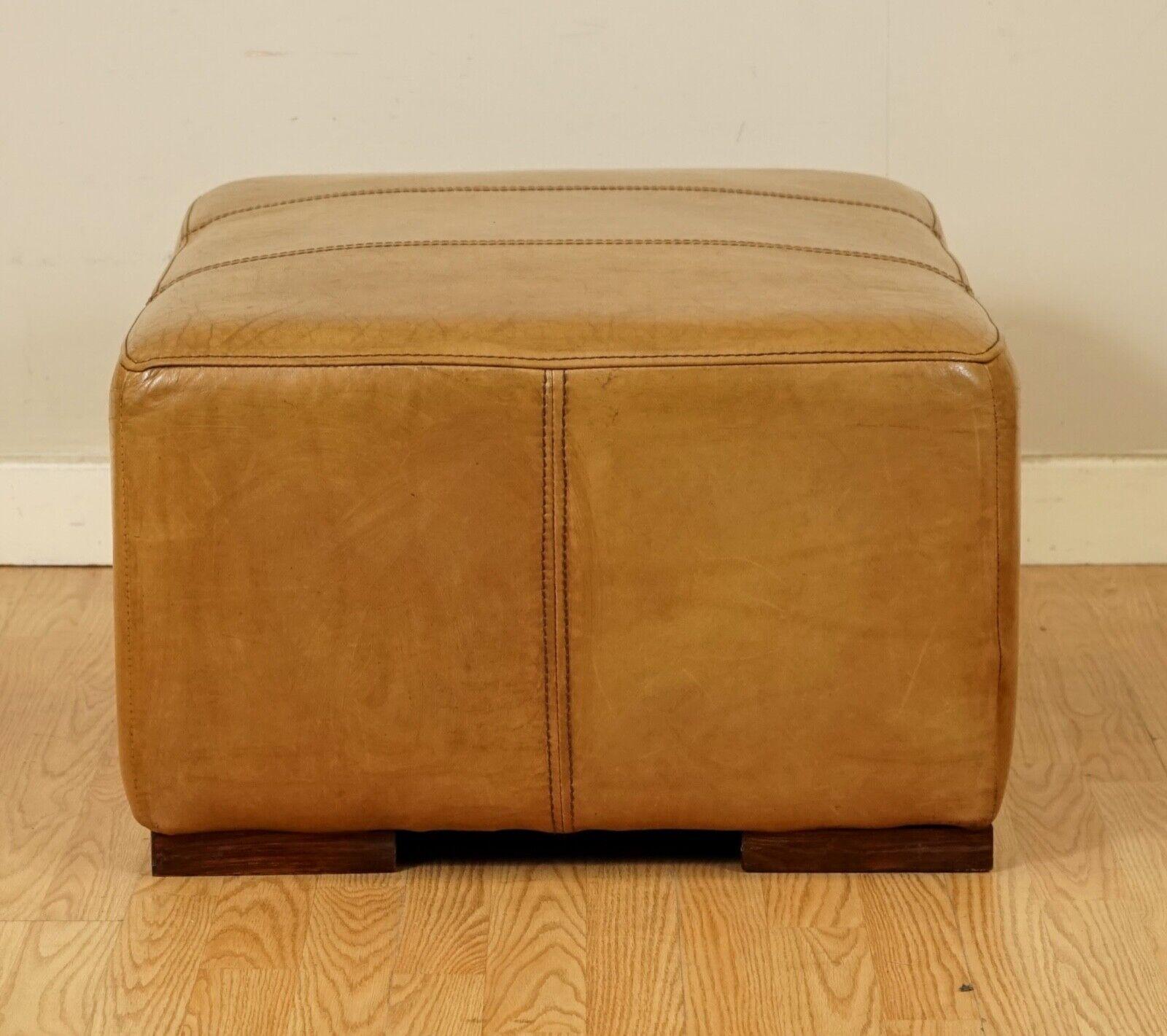 Hand-Crafted Large Vintage Tan Leather Footstool Ottoman by Halo