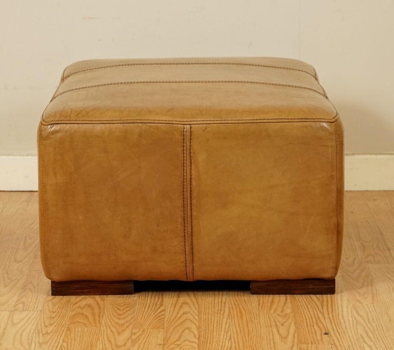 Large Vintage Tan Leather Footstool Ottoman by Halo at 1stDibs halo