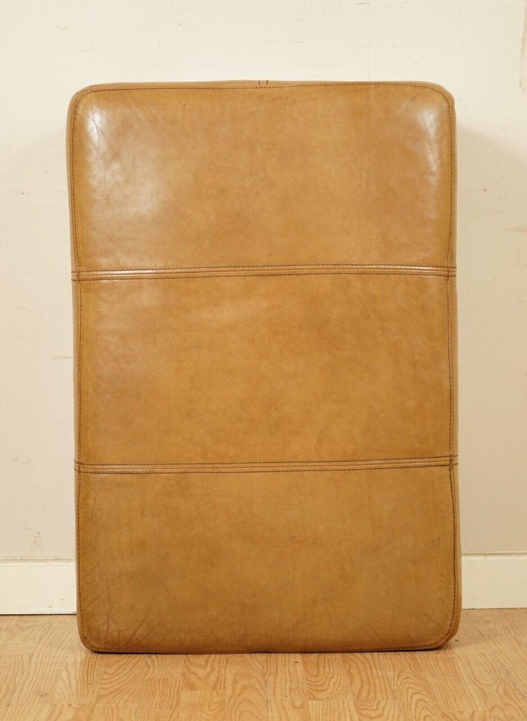 Large Vintage Tan Leather Footstool Ottoman by Halo For Sale 3