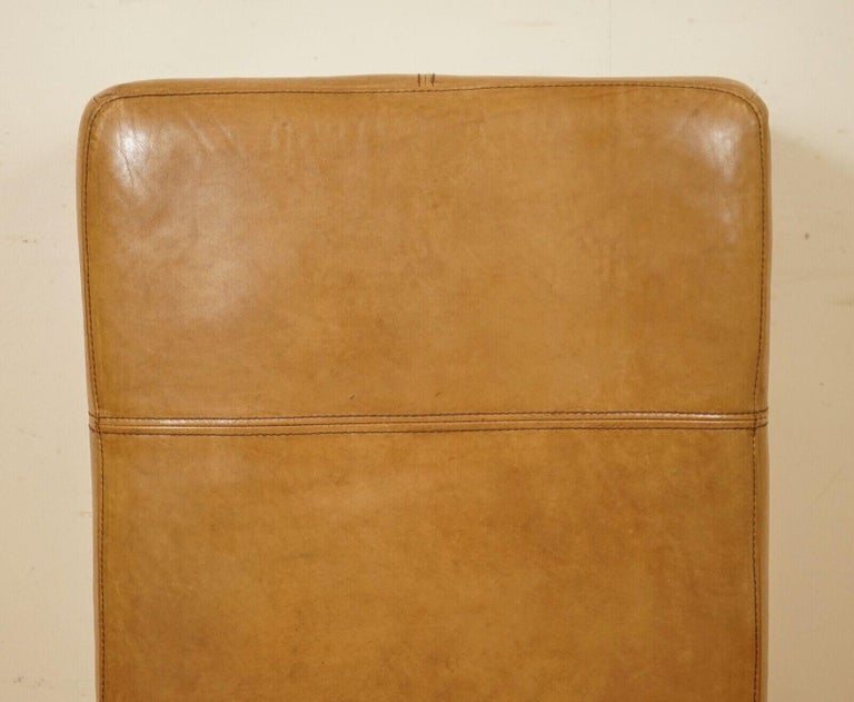 Large Vintage Tan Leather Footstool Ottoman by Halo For Sale 4