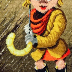 Large Vintage Tapestry Of Cartoon Girl In Frame, Czechoslovakia 1970s