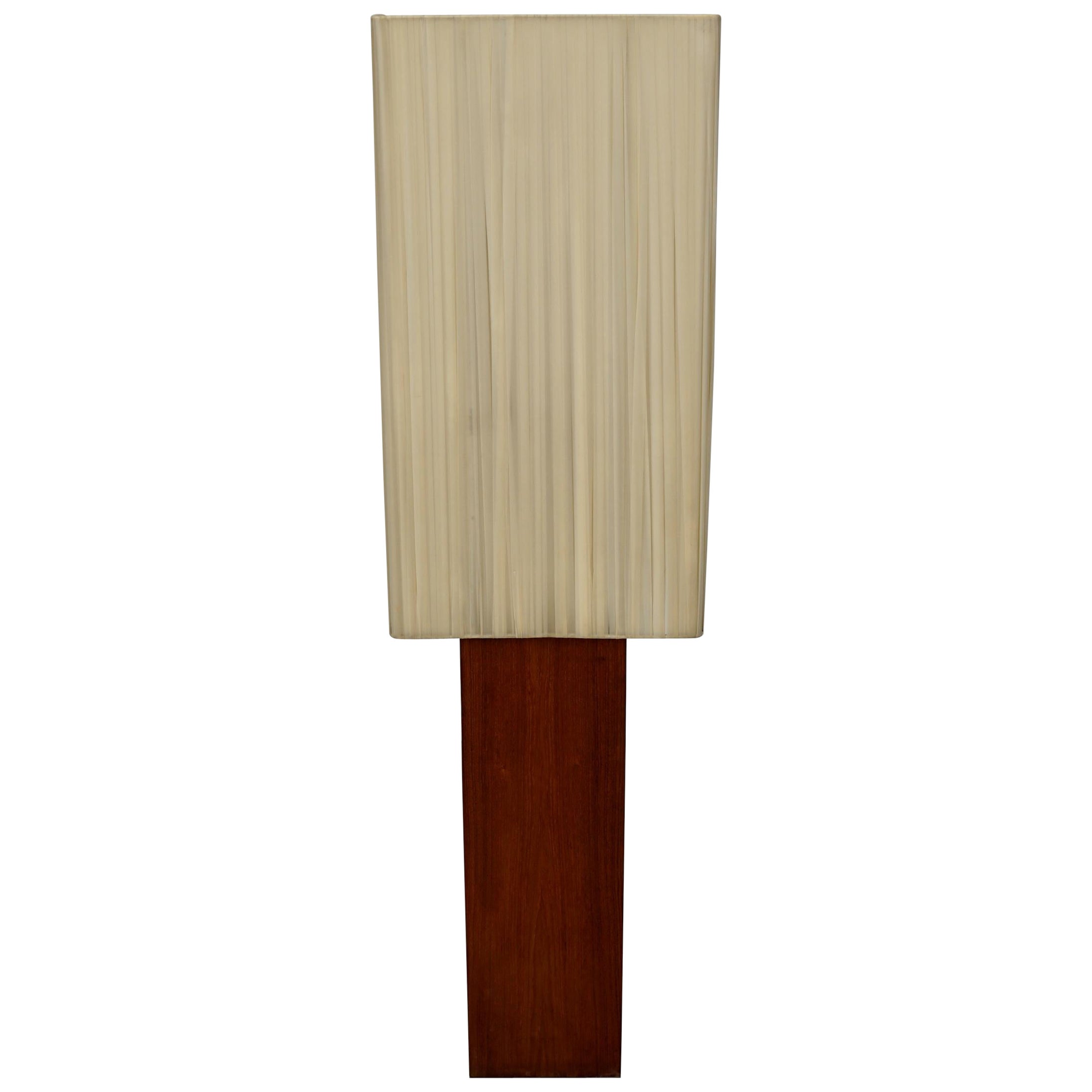 Gran lámpara de pie vintage de teca con pantalla cuadrada beige, años 1960/70