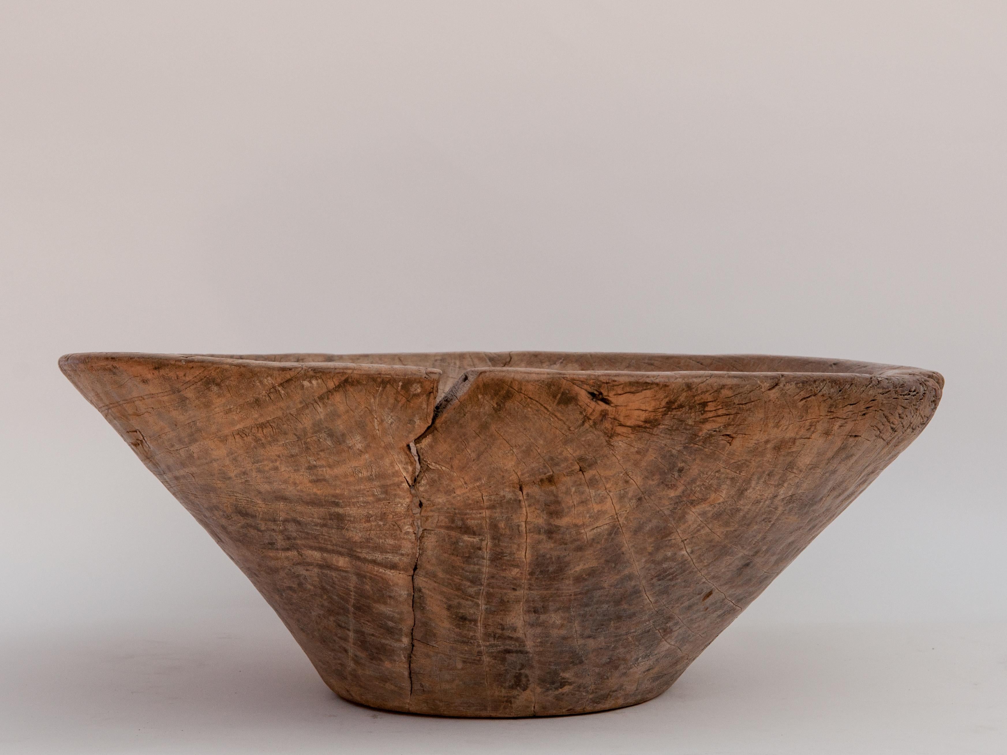 Javanese Large Vintage Teak Wood Bowl, from North Java, Mid-20th Century