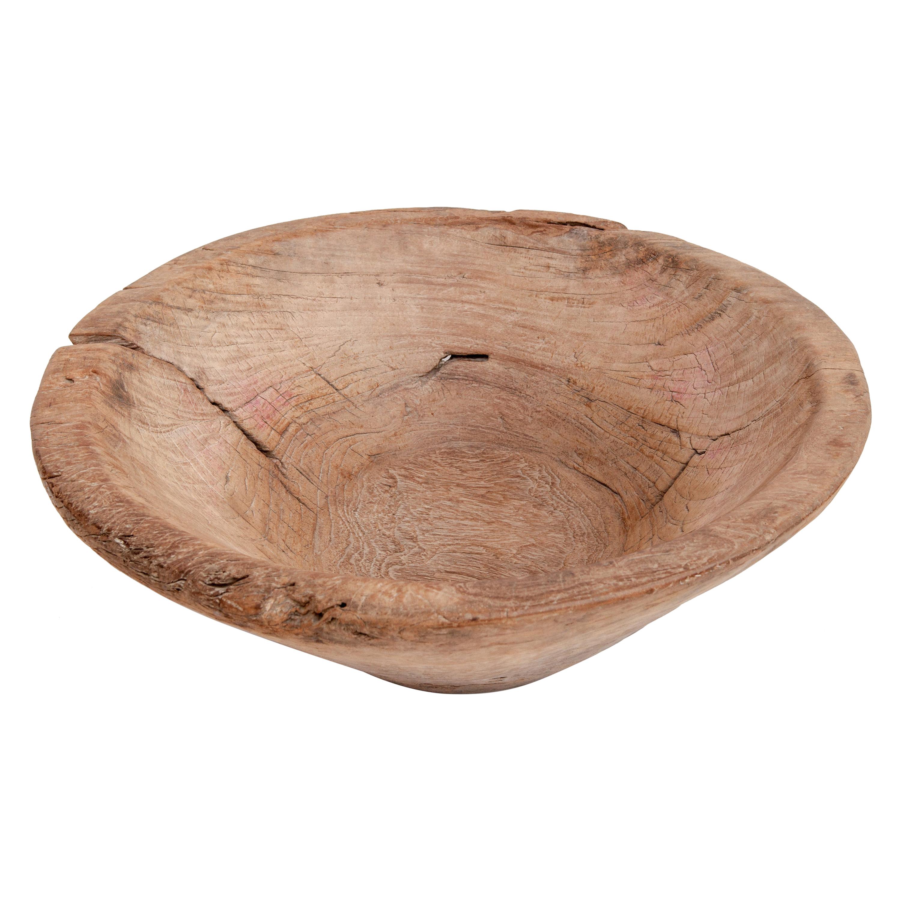 Large Vintage Teak Wood Bowl, from North Java, Mid-20th Century