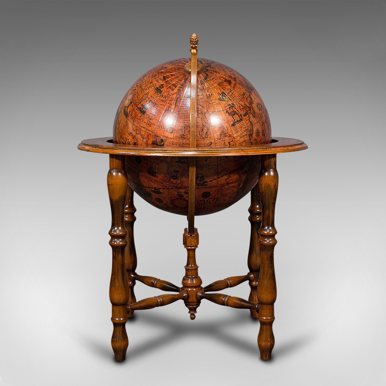 Large Vintage Terrestrial Globe, Continental, Beech, Rotating, Late 20th.C, 1970 In Good Condition In Hele, Devon, GB