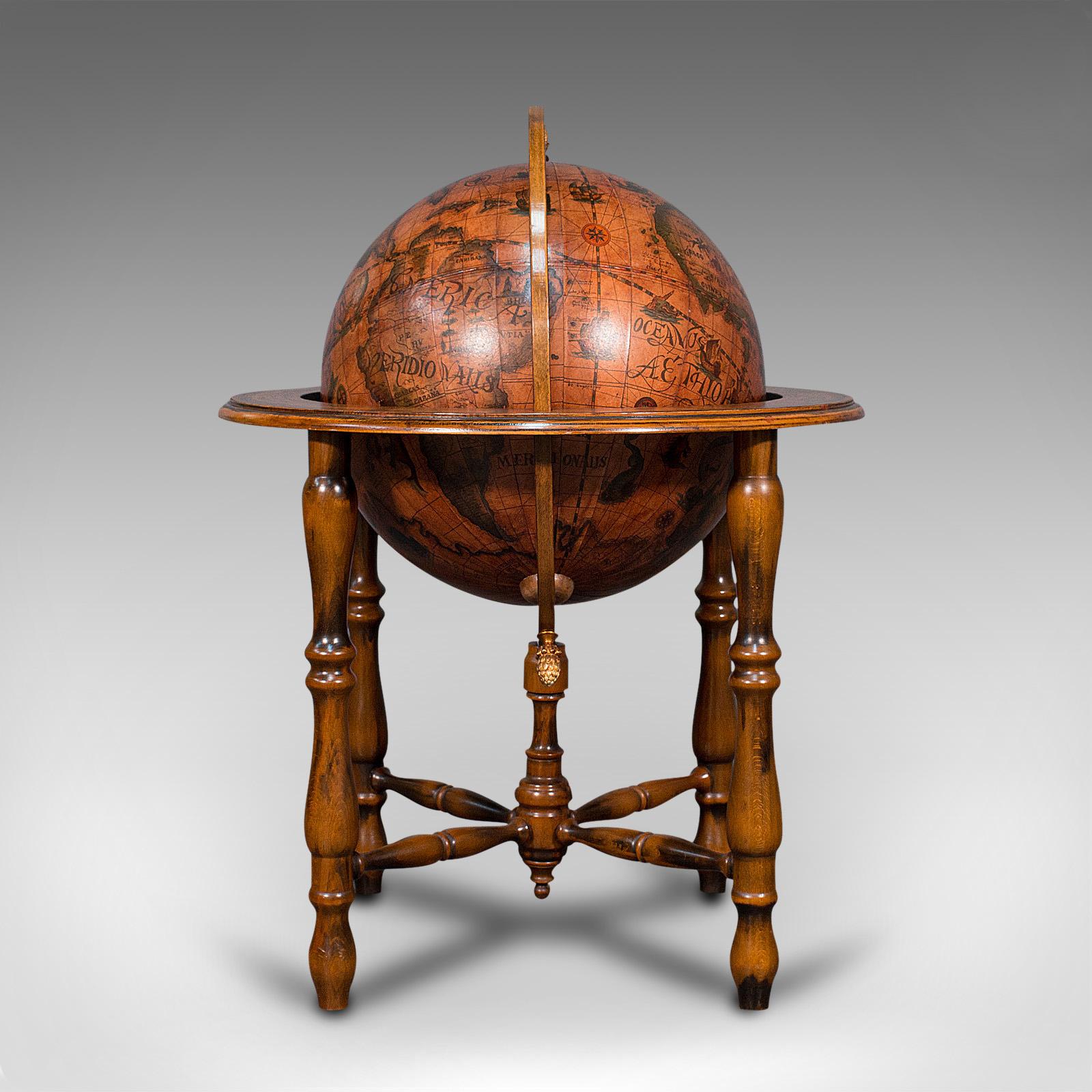 20th Century Large Vintage Terrestrial Globe, Continental, Beech, Rotating, Late 20th.C, 1970