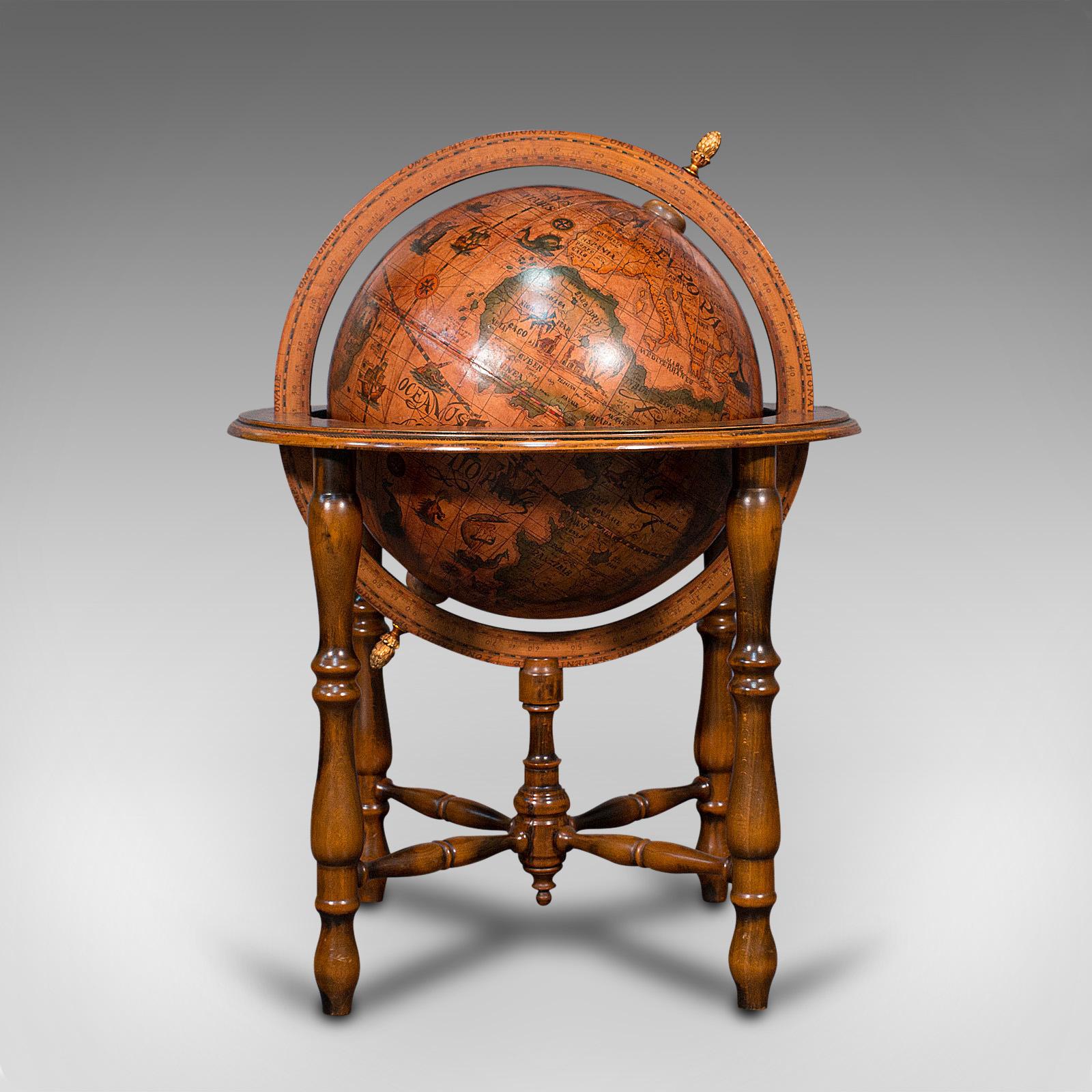 Large Vintage Terrestrial Globe, Continental, Beech, Rotating, Late 20th.C, 1970 1