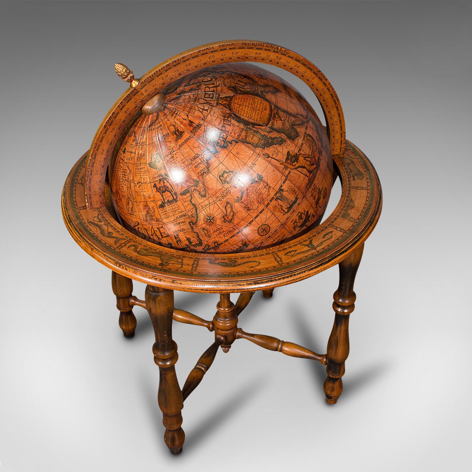 Large Vintage Terrestrial Globe, Continental, Beech, Rotating, Late 20th.C, 1970 2