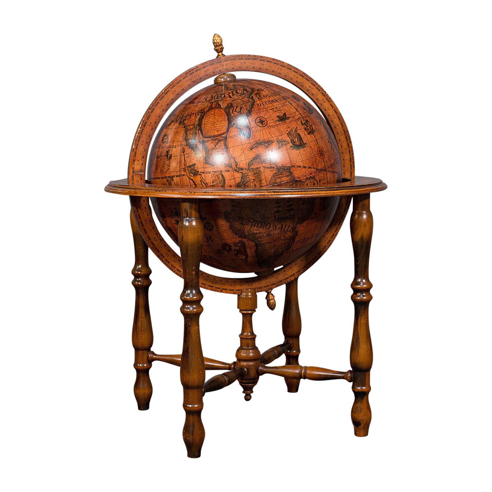 Large Vintage Terrestrial Globe, Continental, Beech, Rotating, Late 20th.C, 1970
