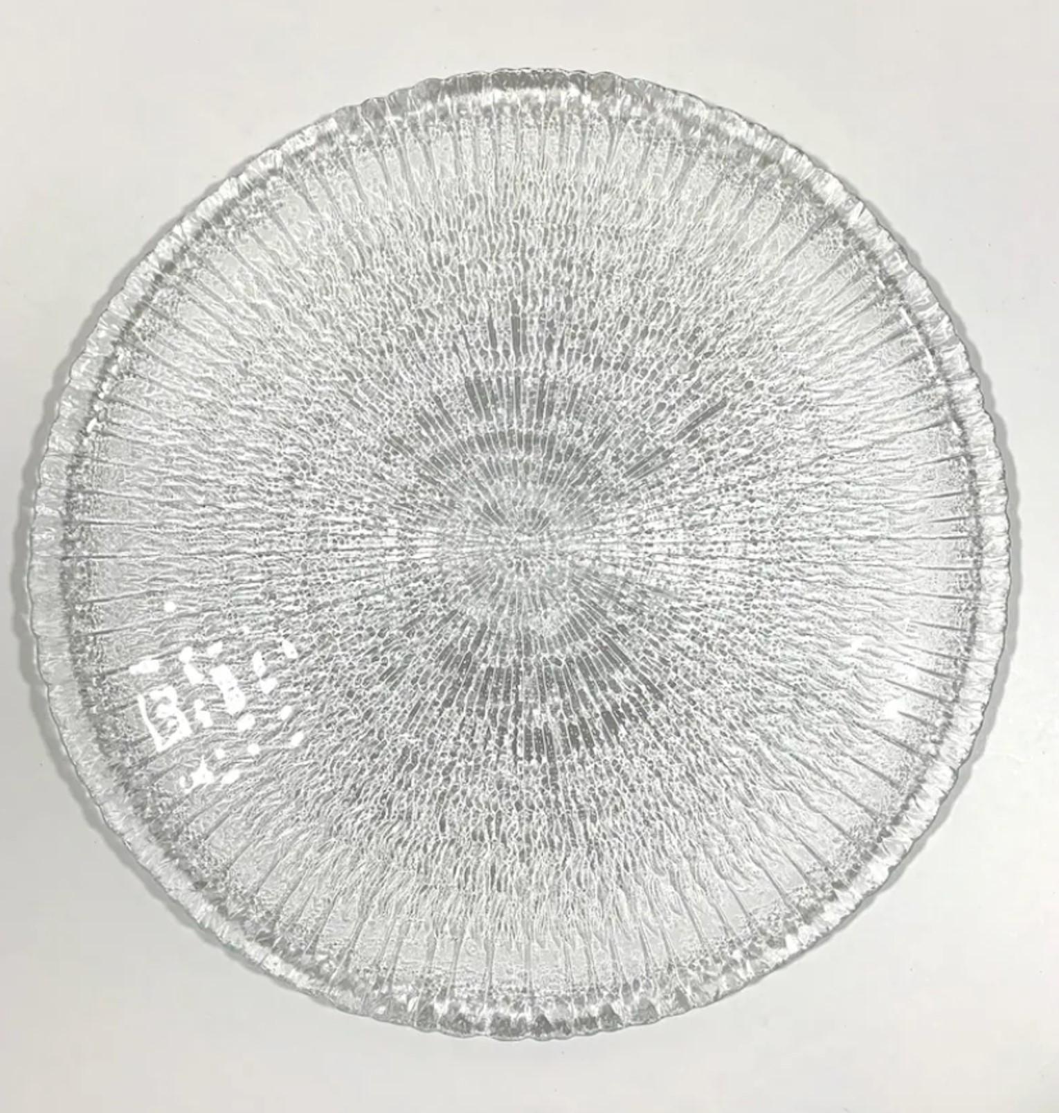 20th Century Large Vintage Textured Glass Platter with Spiral Pattern