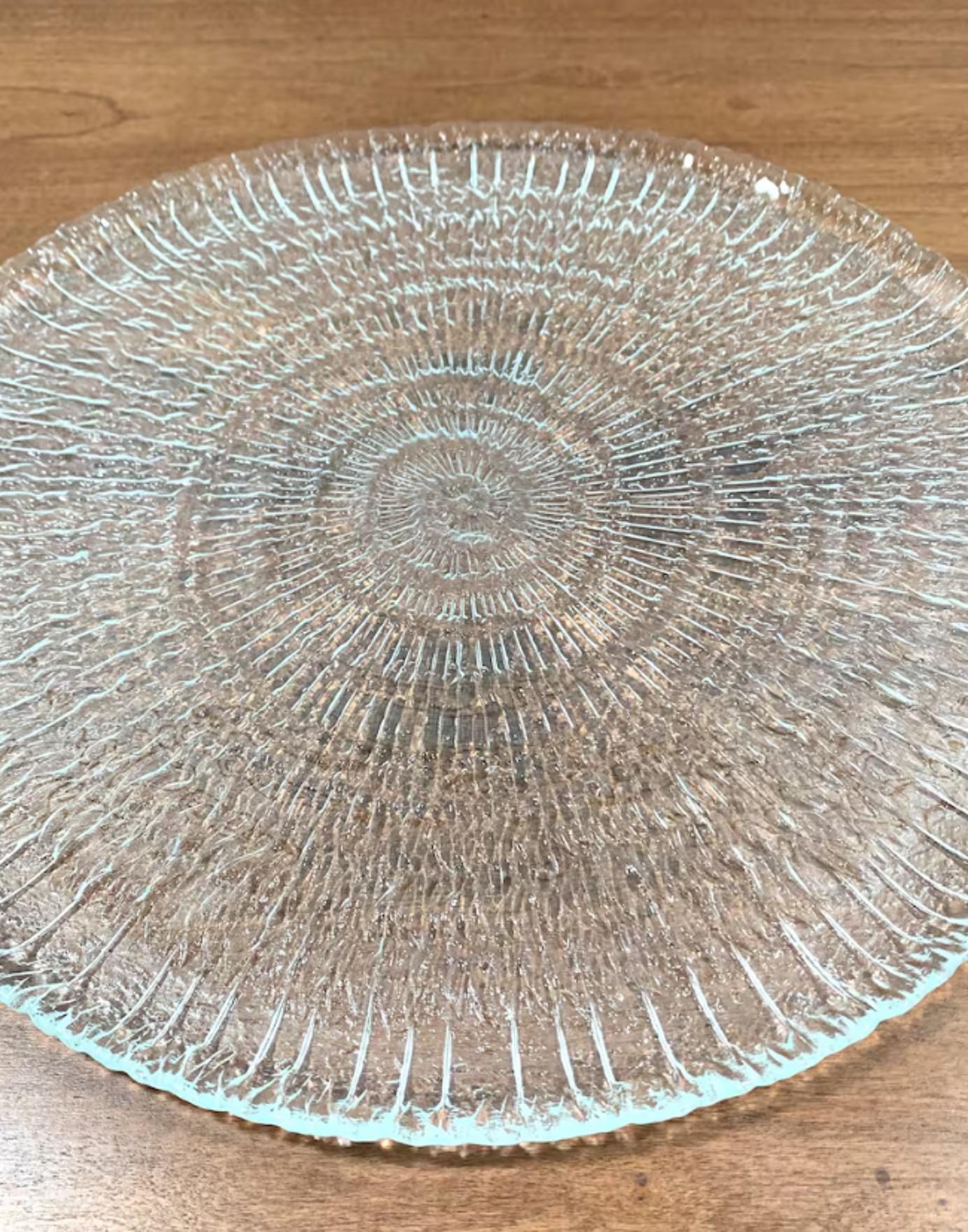 Large Vintage Textured Glass Platter with Spiral Pattern 1