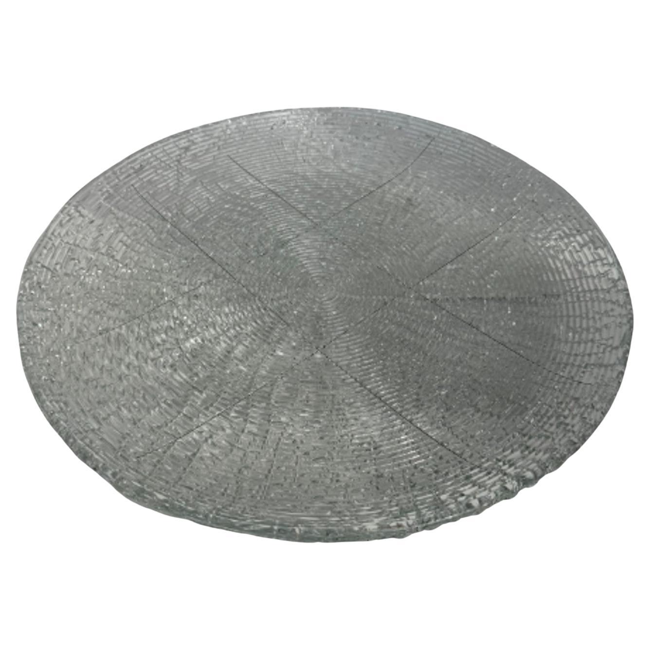 Large Vintage Textured Glass Platter with Spiral Pattern