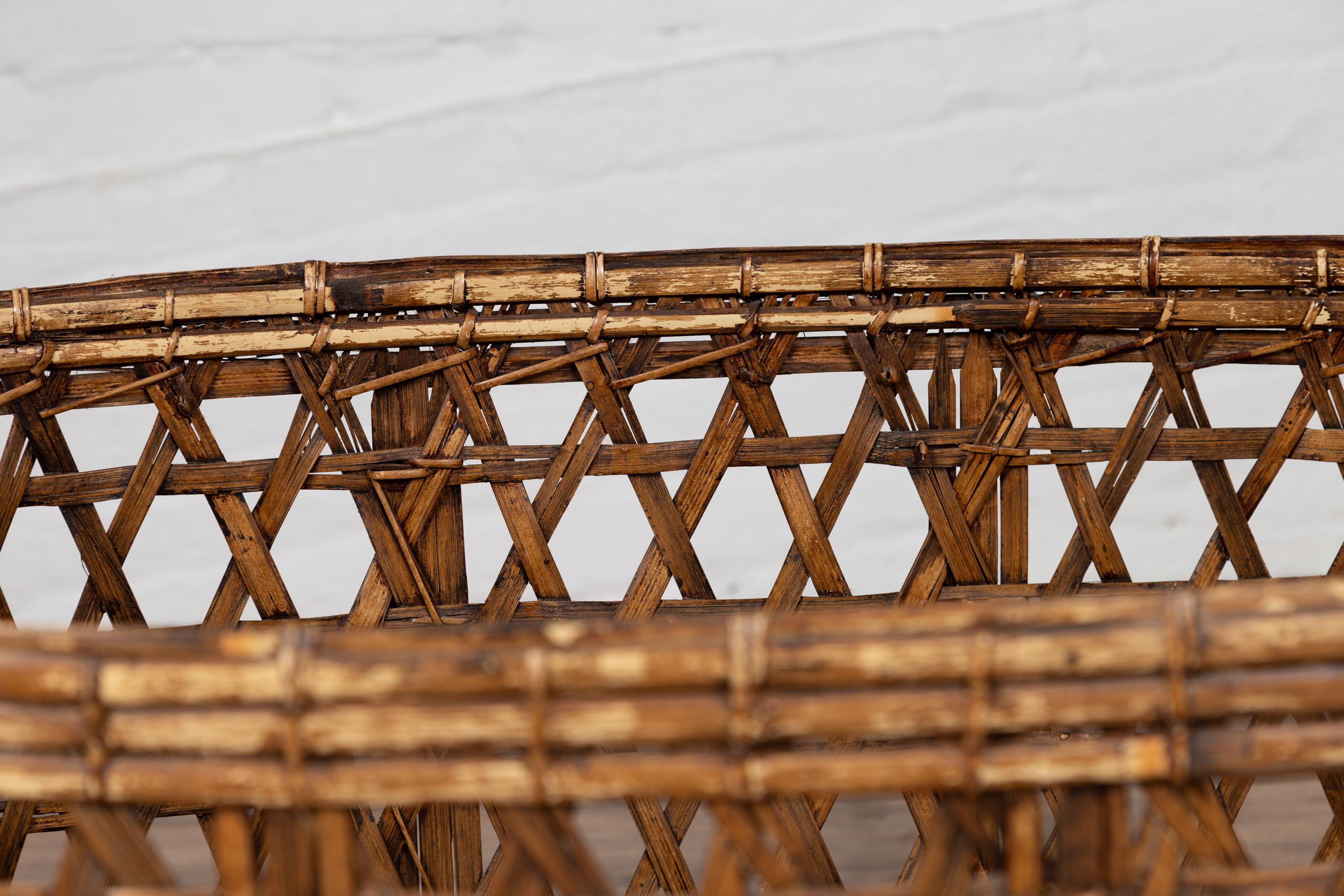 Large Midcentury Bamboo Fretwork Basket Raised on Short Feet, circa 1950 For Sale 1