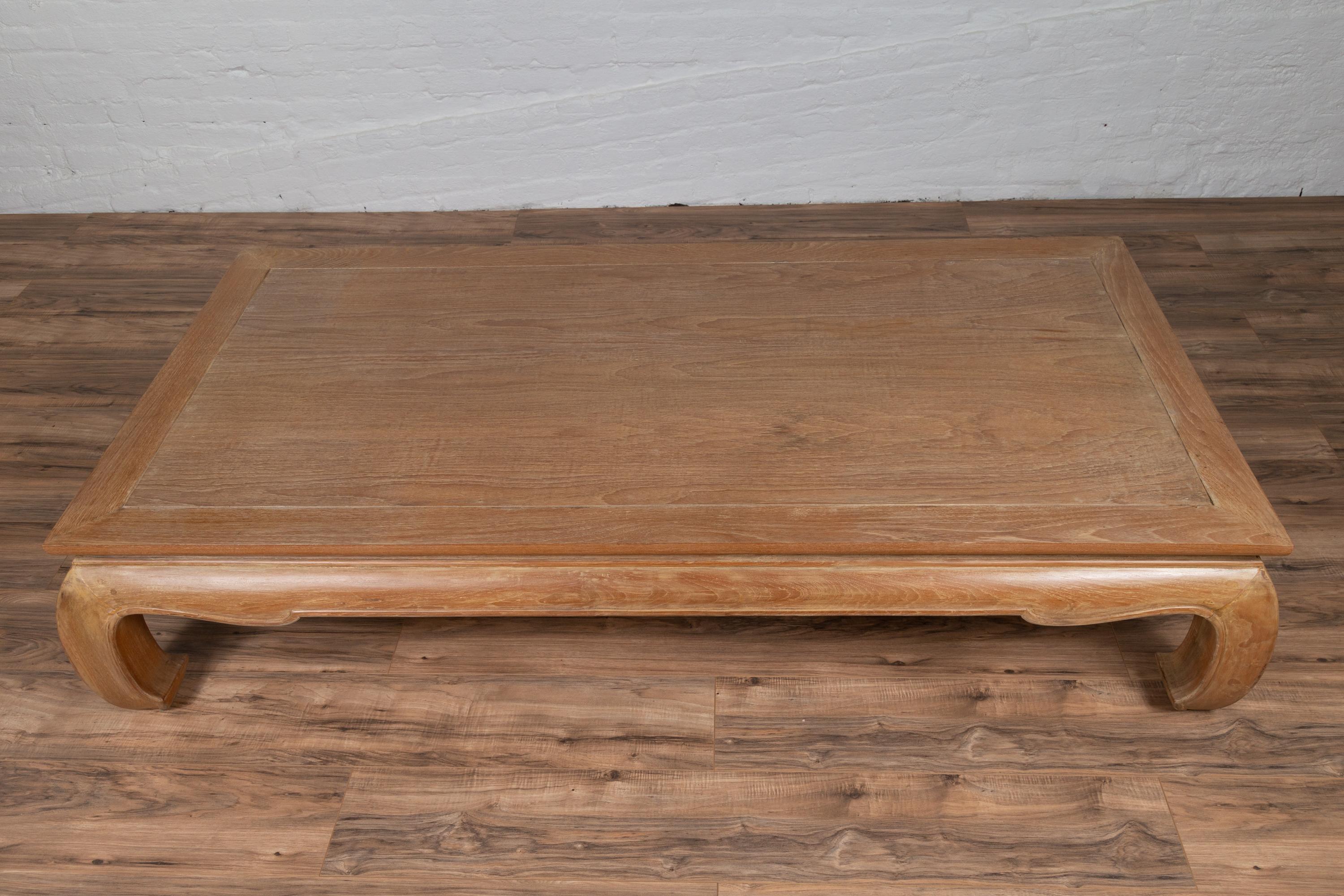 Large Vintage Thai Ming Dynasty Style Teak Coffee Table with Natural Patina 1