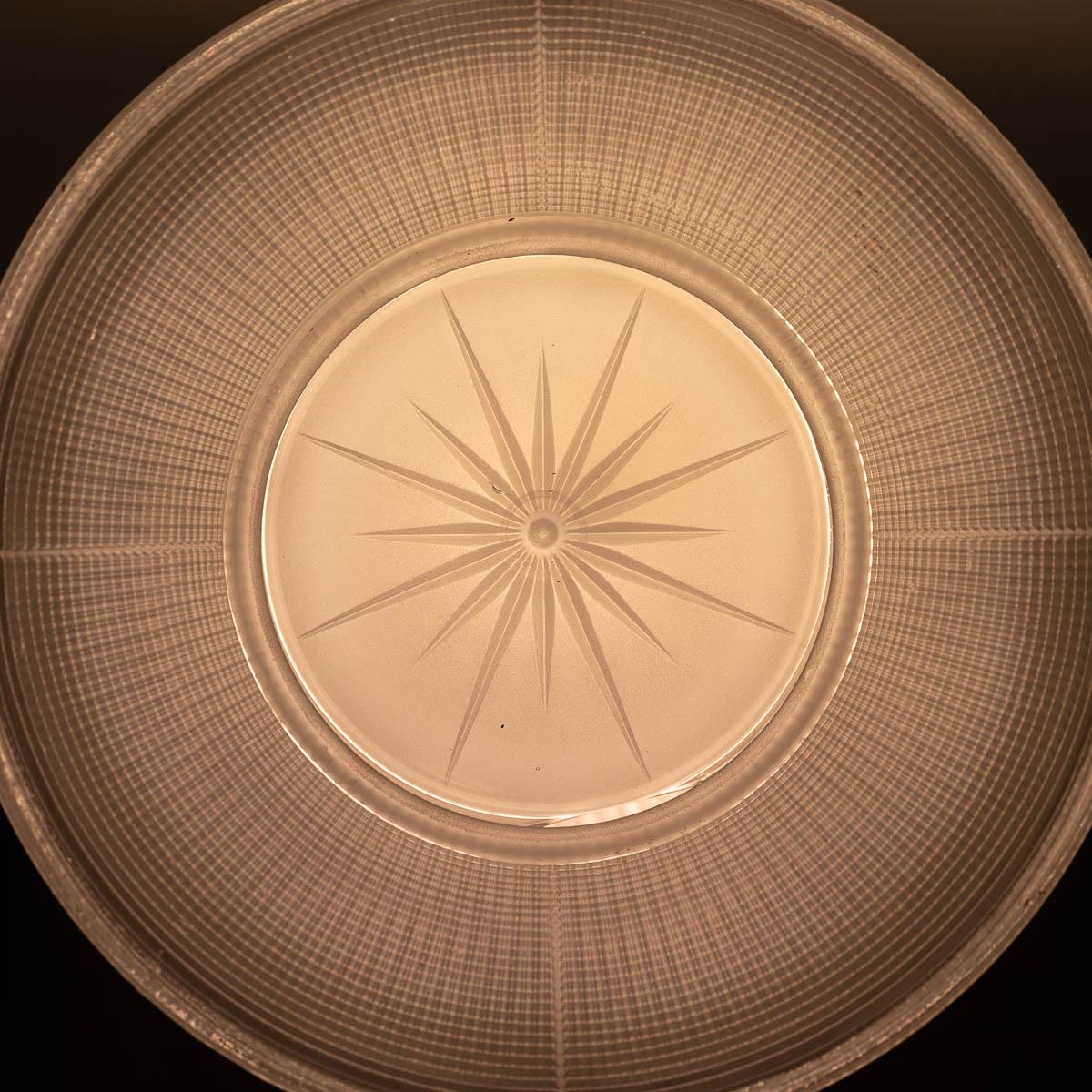 Large Vintage Three Part Holophane Prismatic Glass Pendant Light 3