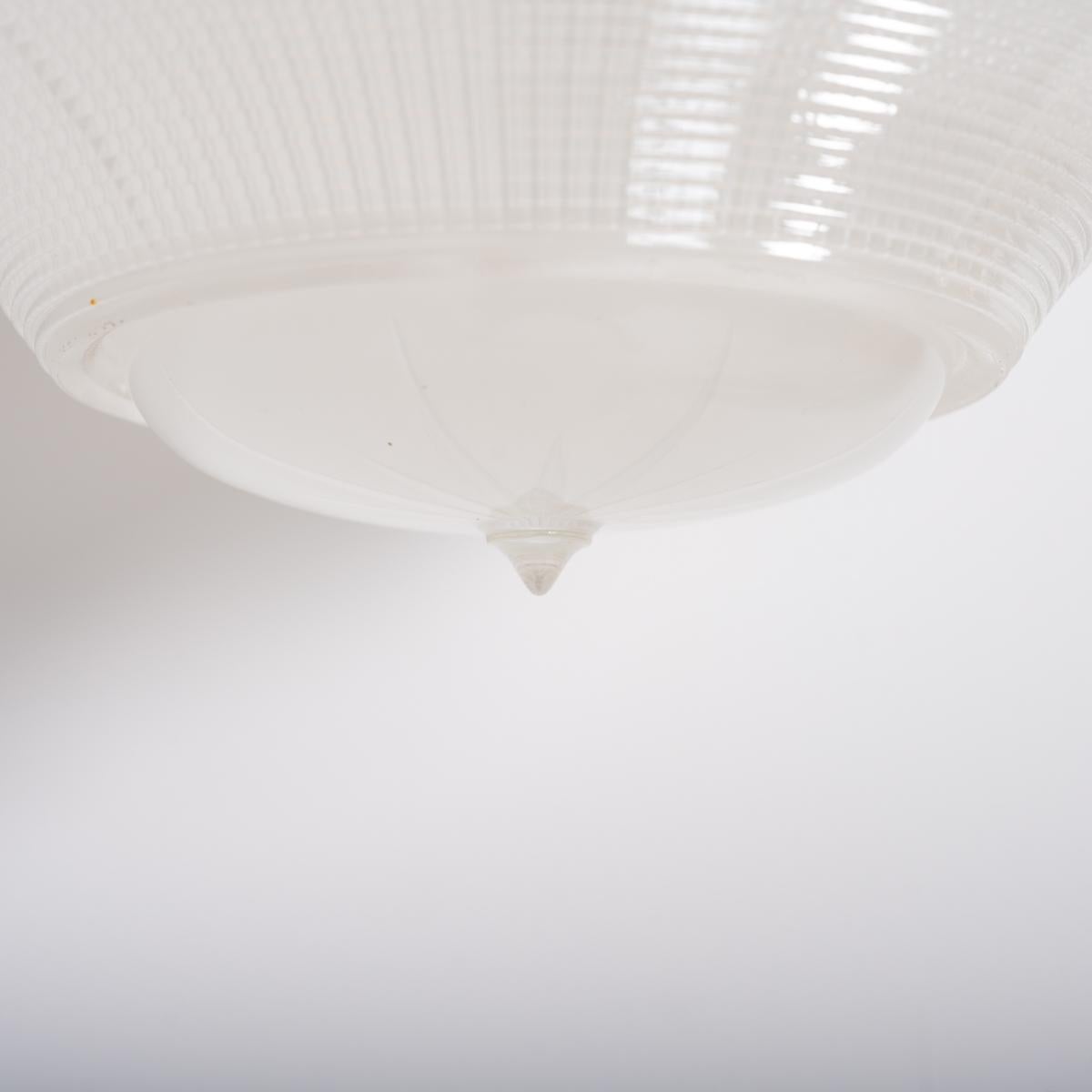 Large Vintage Three Part Holophane Prismatic Glass Pendant Light 9