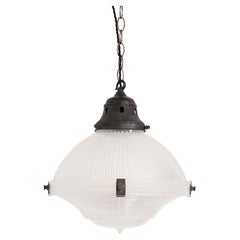 Large Vintage Three Part Holophane Prismatic Glass Pendant Light