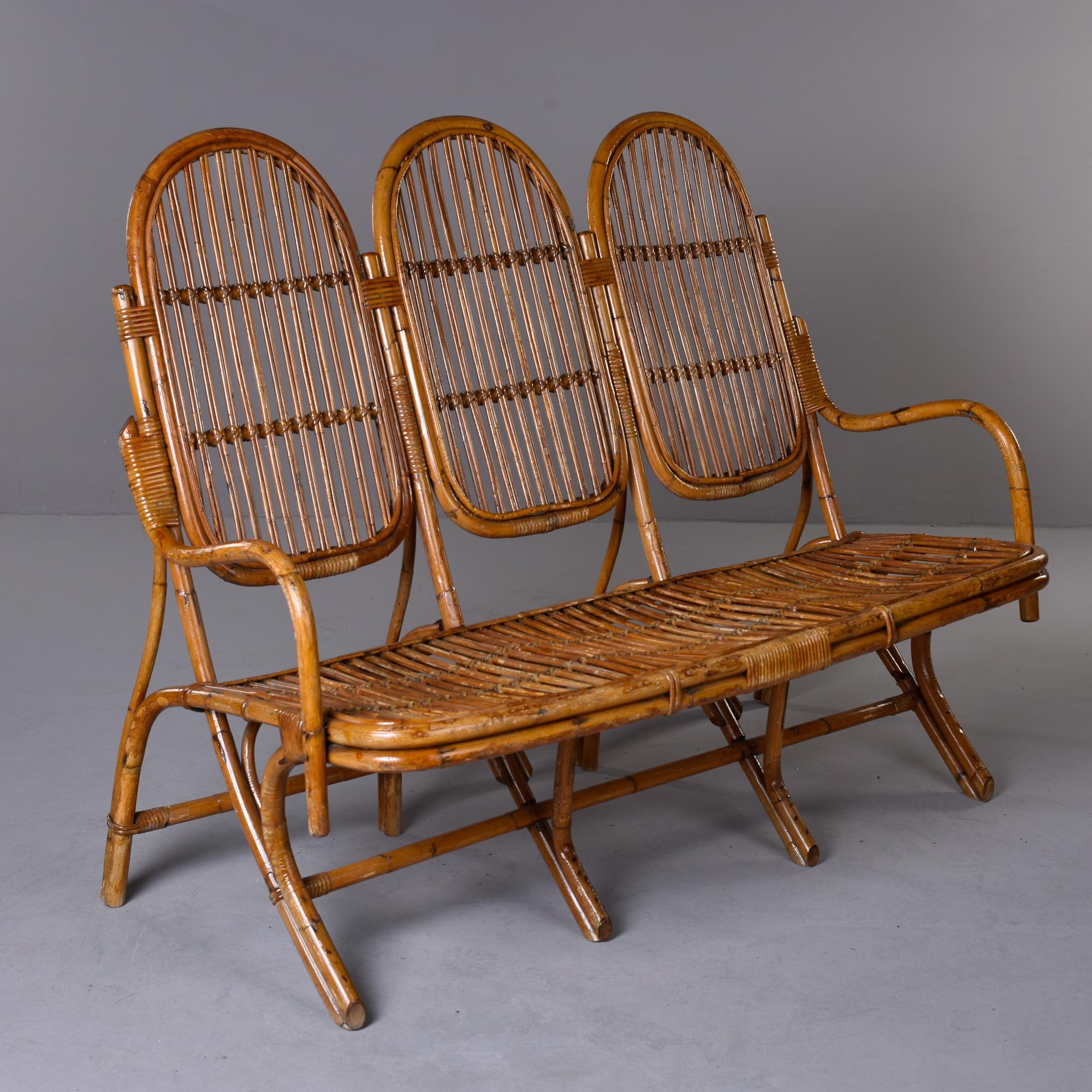 Italian Large Vintage Three Seater Rattan Settee