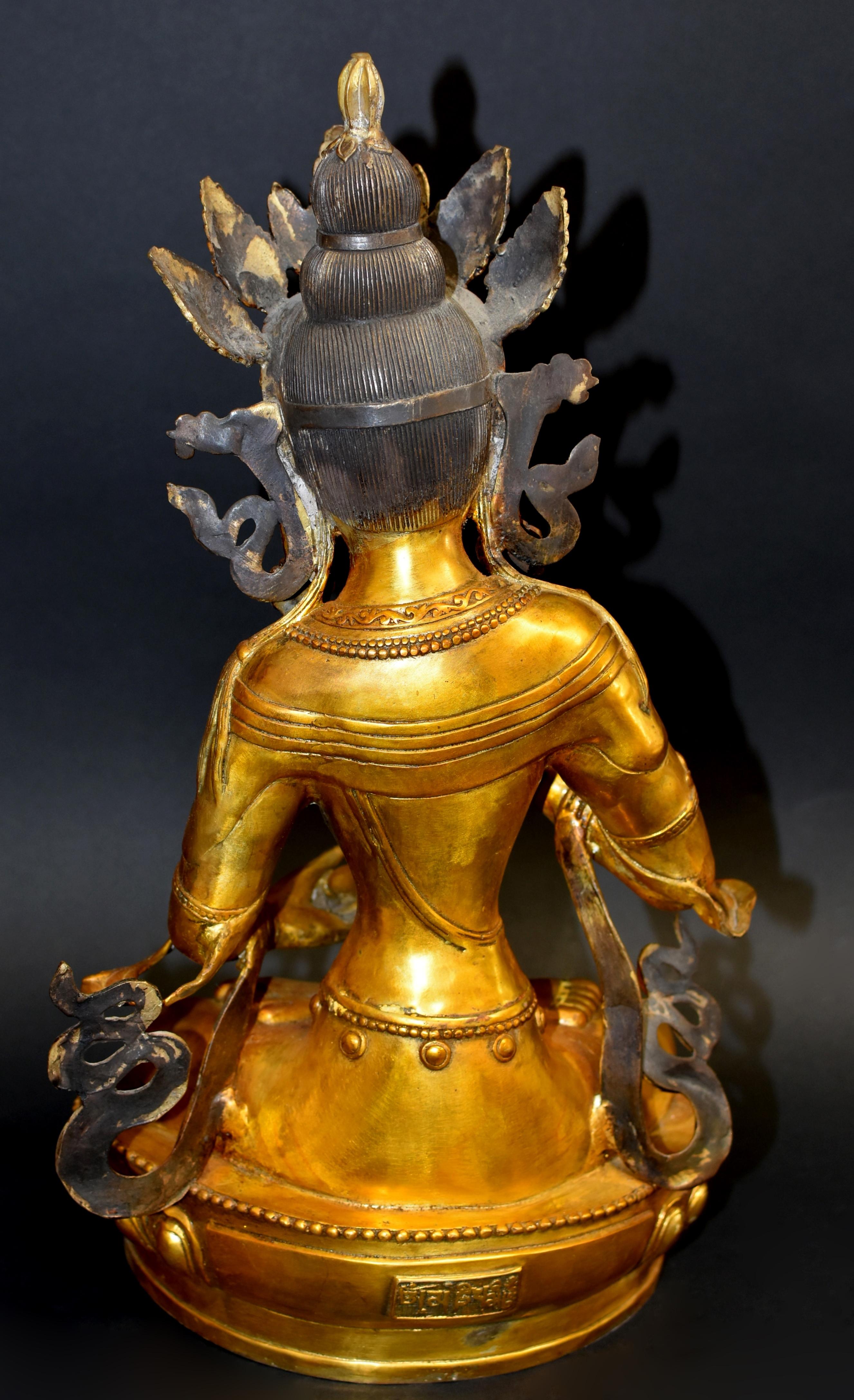 Gran Buda Tibetano Vintage Vajrasattva Bronce Dorado en venta 14