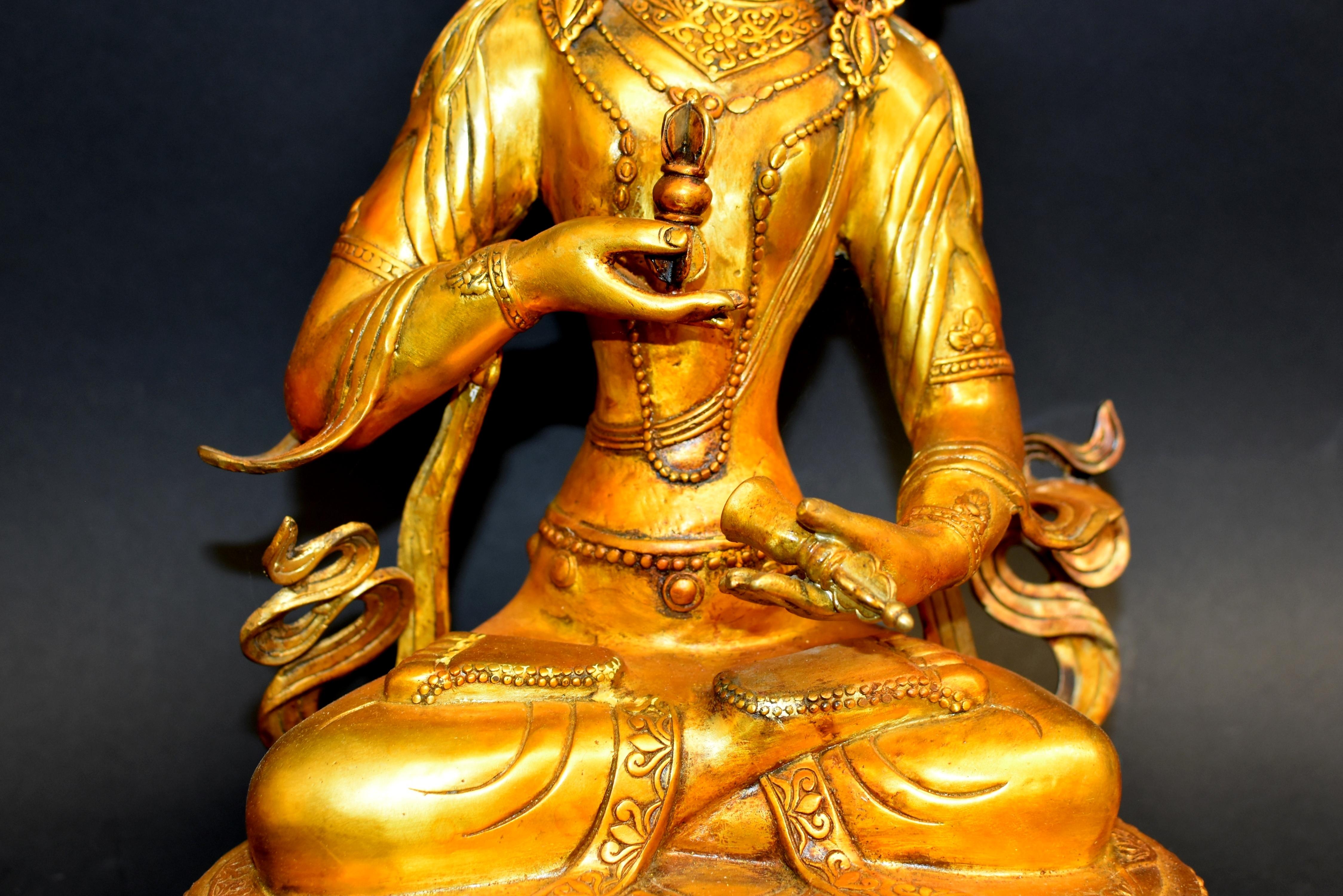 Großer tibetischer Buddha Vajrasattva, vergoldete Bronze, Vintage im Zustand „Gut“ im Angebot in Somis, CA