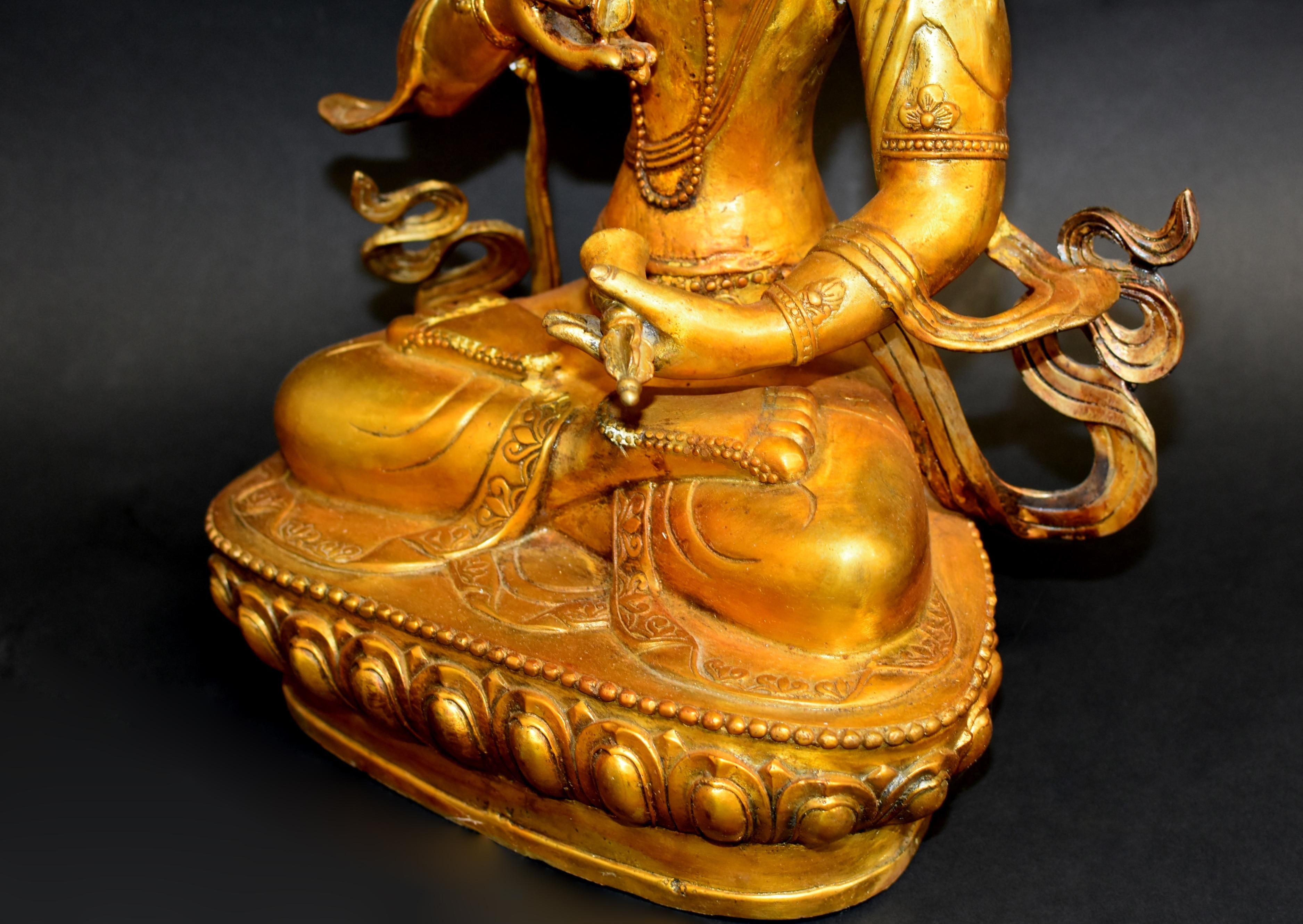 Gran Buda Tibetano Vintage Vajrasattva Bronce Dorado en venta 3