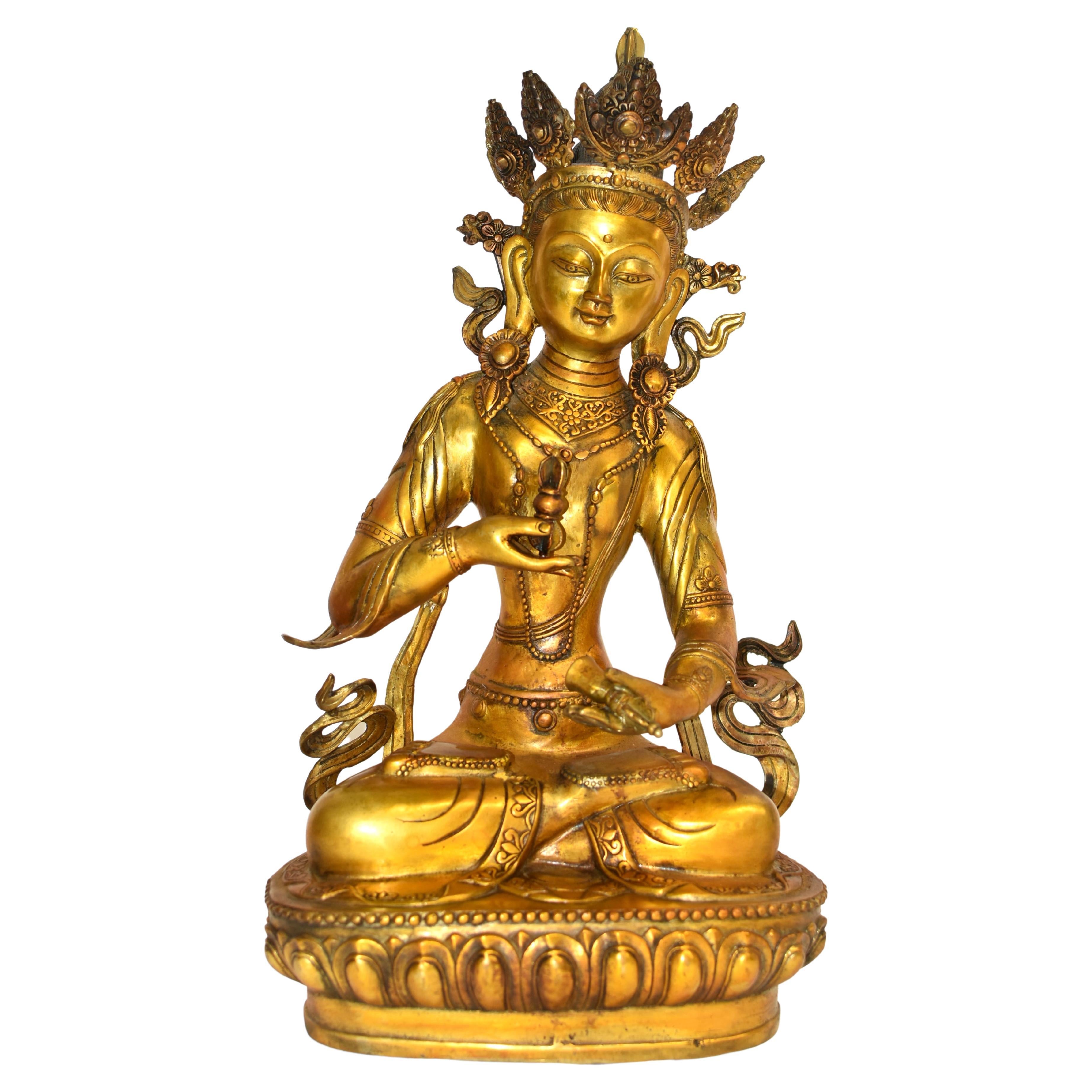 Large Vintage Tibetan Buddha Vajrasattva Gilt Bronze