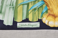 Huge Vintage Tiger Blue Salvatore Ferragamo Silk Scarf and Irish Linen Pillow