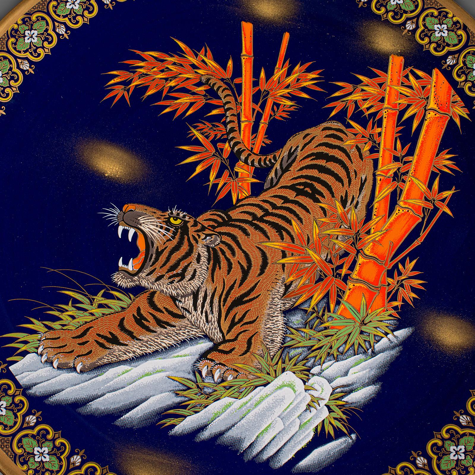 20th Century Large Vintage Tiger Charger, Chinese, Lacquer Ceramic, Display Plate, Circa 1980 For Sale