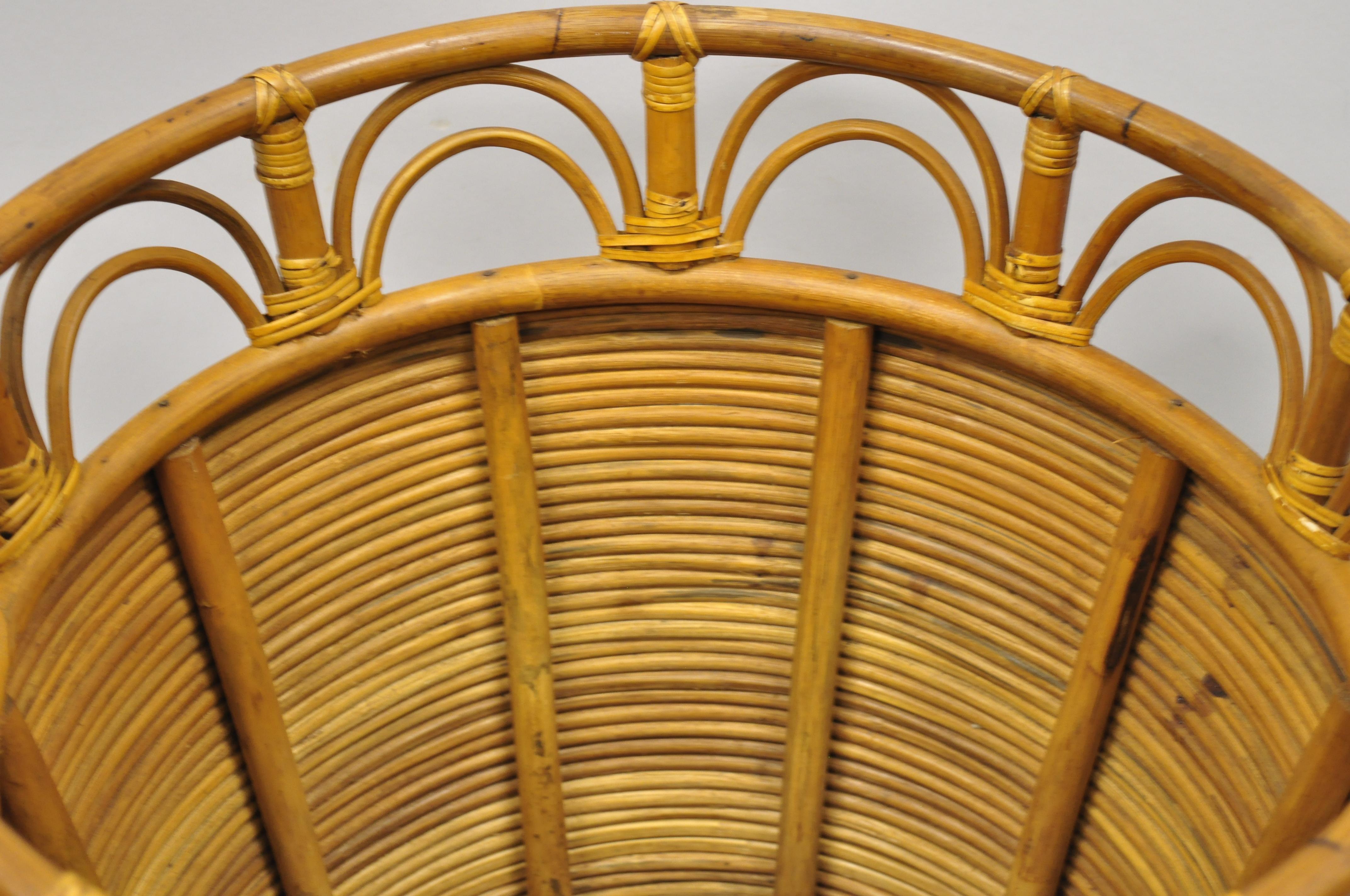 Late 20th Century Large Vintage Tiki Beach Boho Chic Regency Wicker Rattan Bamboo Quilt Basket