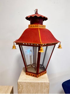 Large Vintage tole Pagoda hanging lantern ceiling fixture