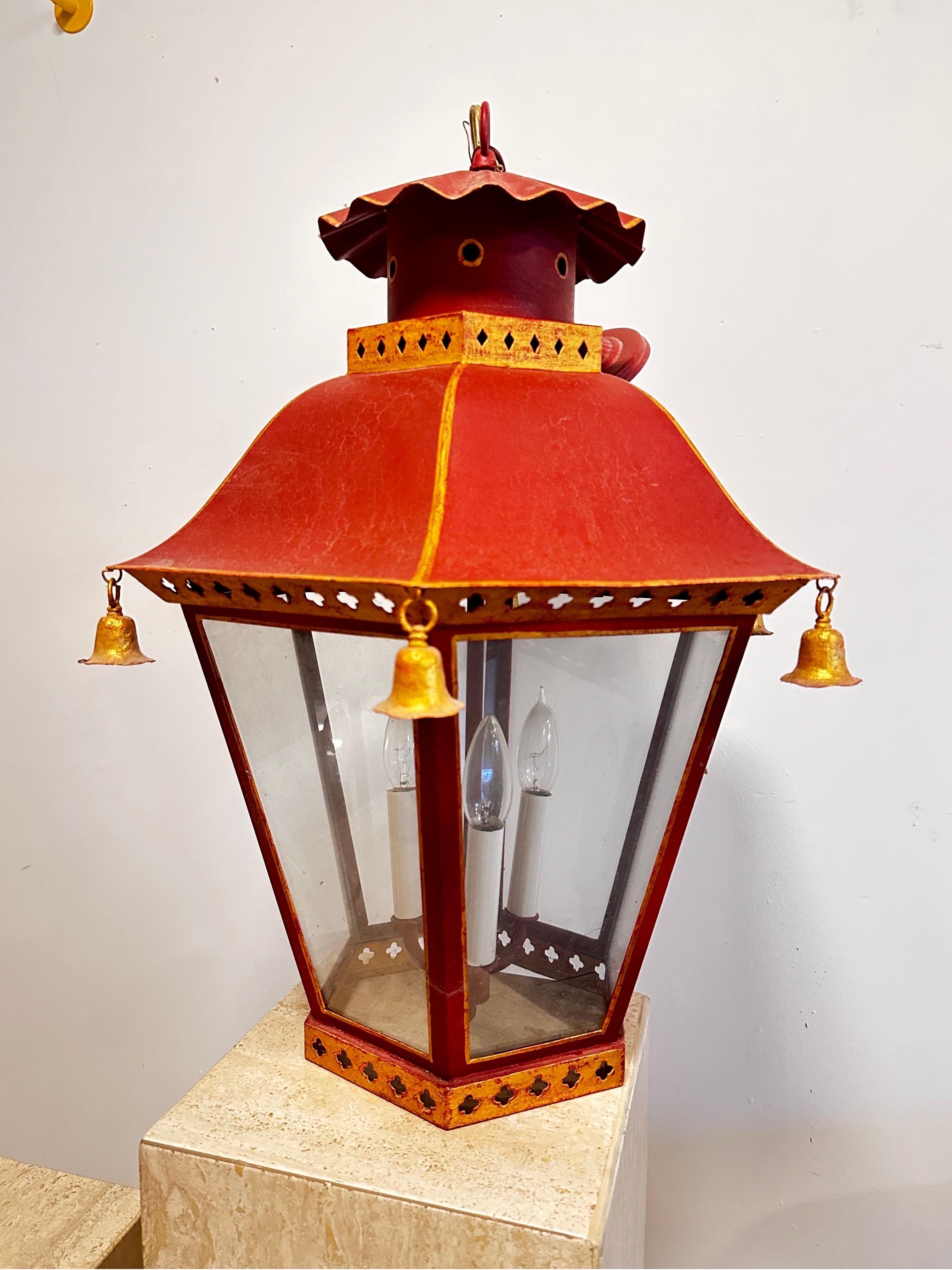 Metal Large Vintage tole Pagoda hanging lantern ceiling fixture