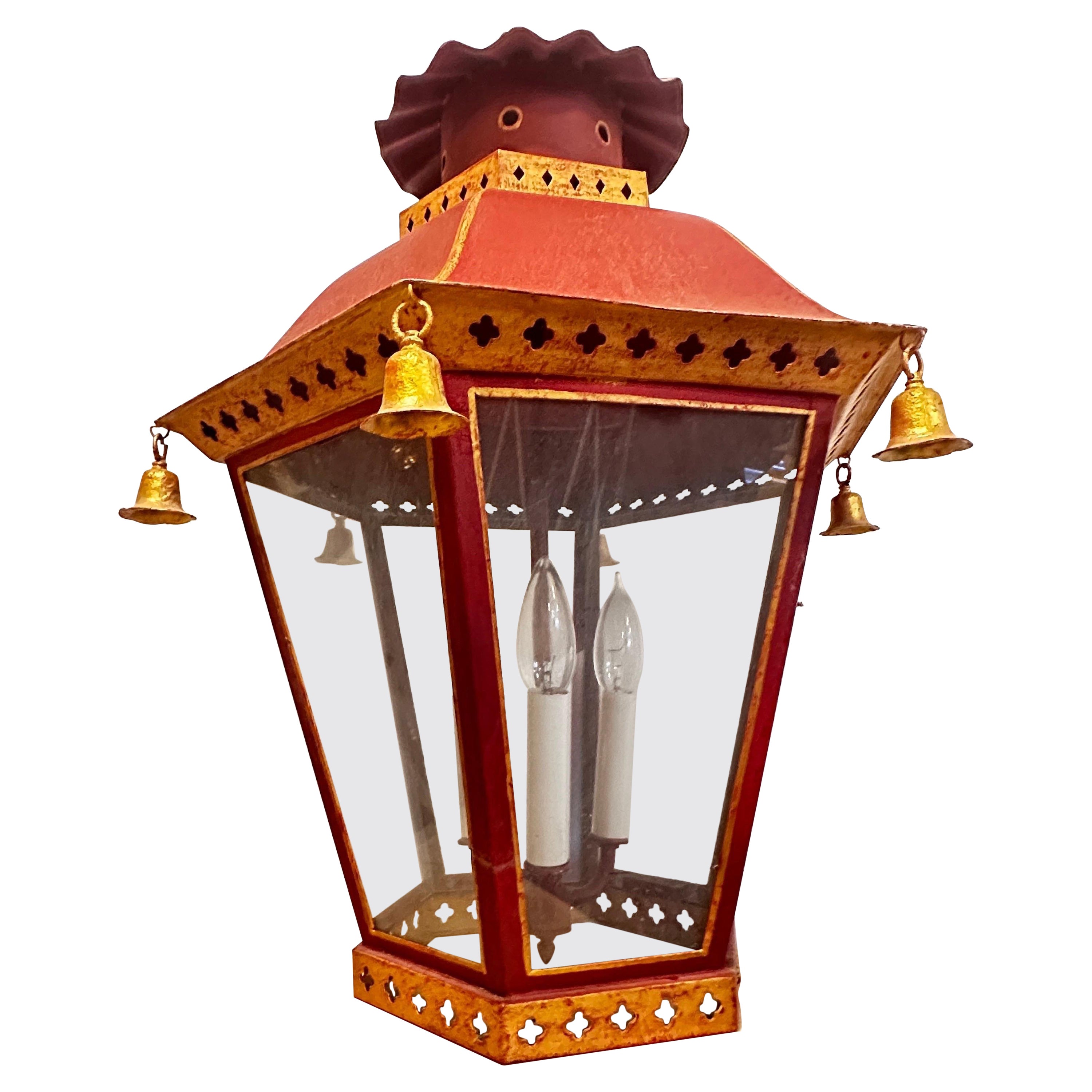 Large Vintage tole Pagoda hanging lantern ceiling fixture