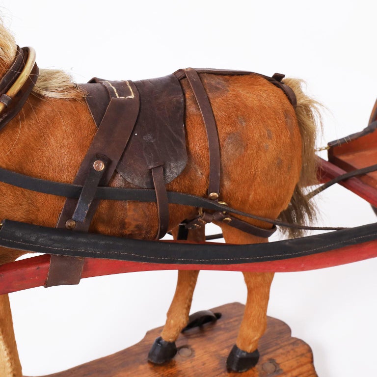 20th Century Large Vintage Toy Horse and Cart For Sale