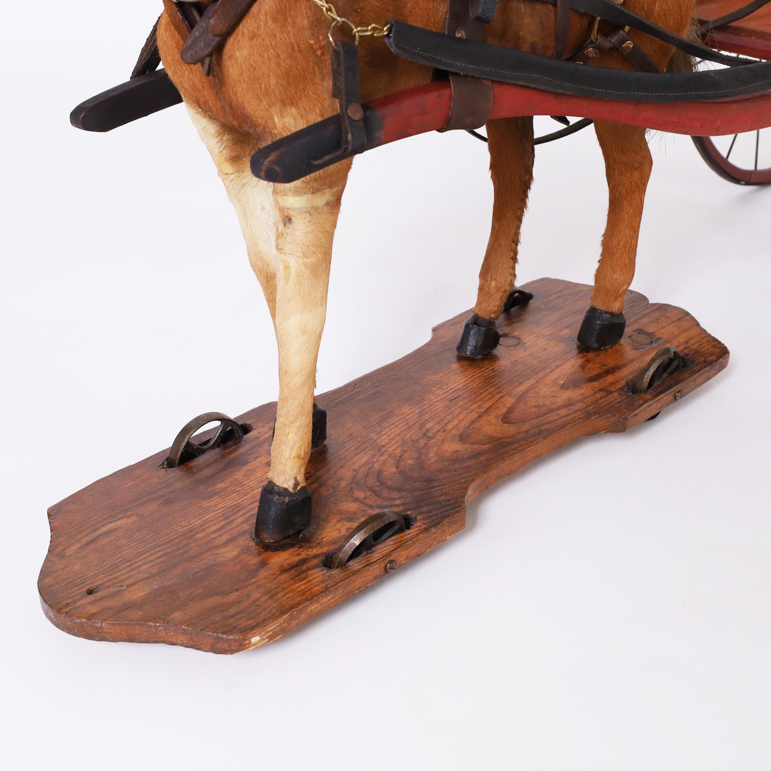 Large Vintage Toy Horse and Cart In Good Condition For Sale In Palm Beach, FL