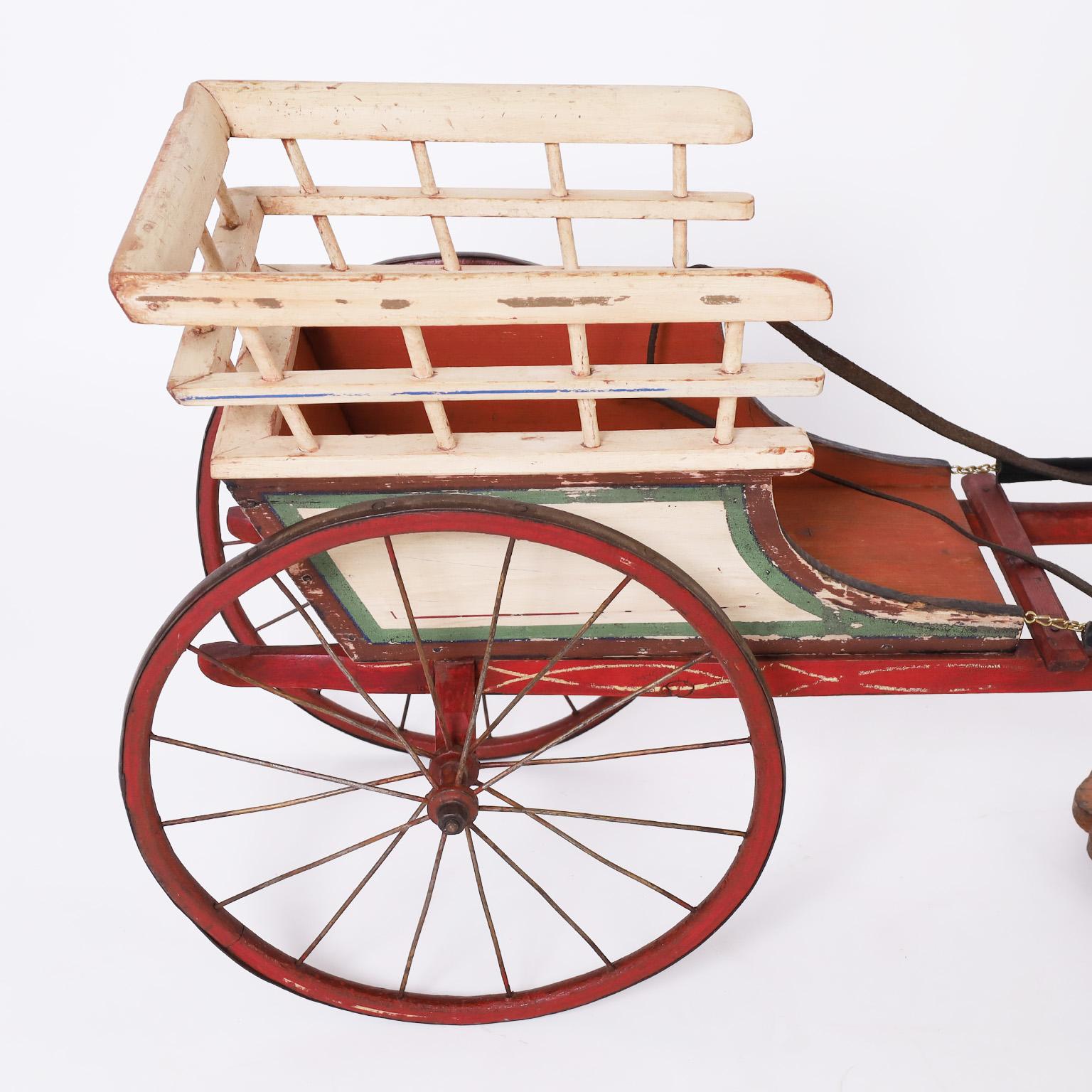 20th Century Large Vintage Toy Horse and Cart For Sale