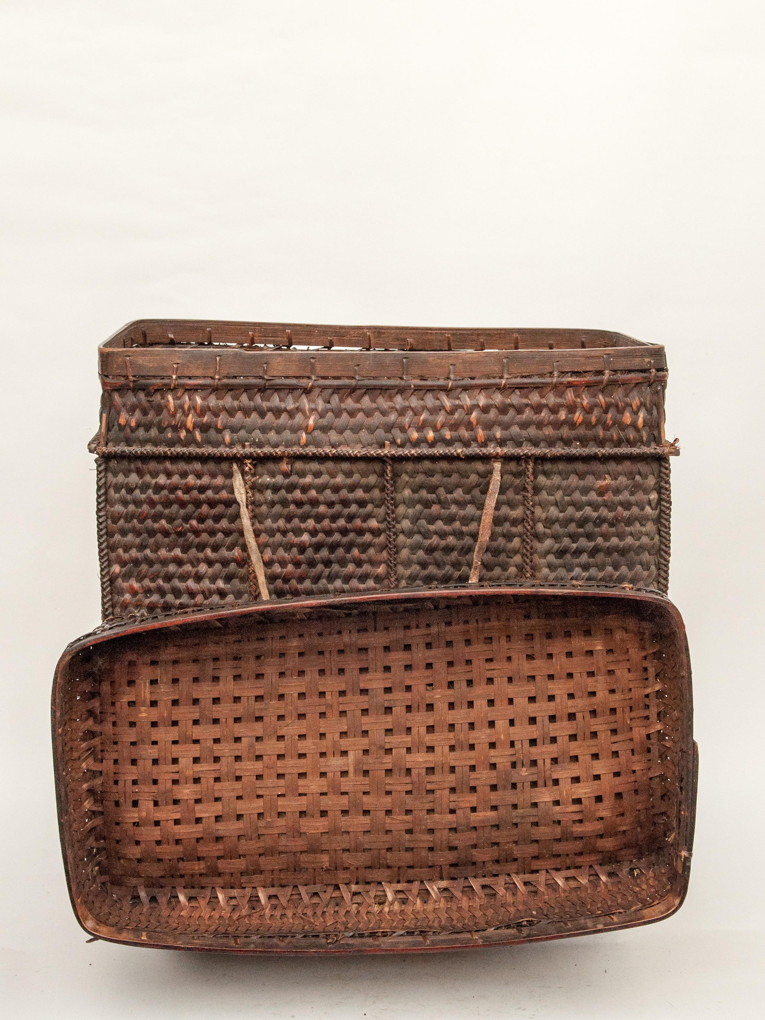 Large Vintage Tribal Storage Basket with Lid from Bhutan, Mid-Late 20th Century 9