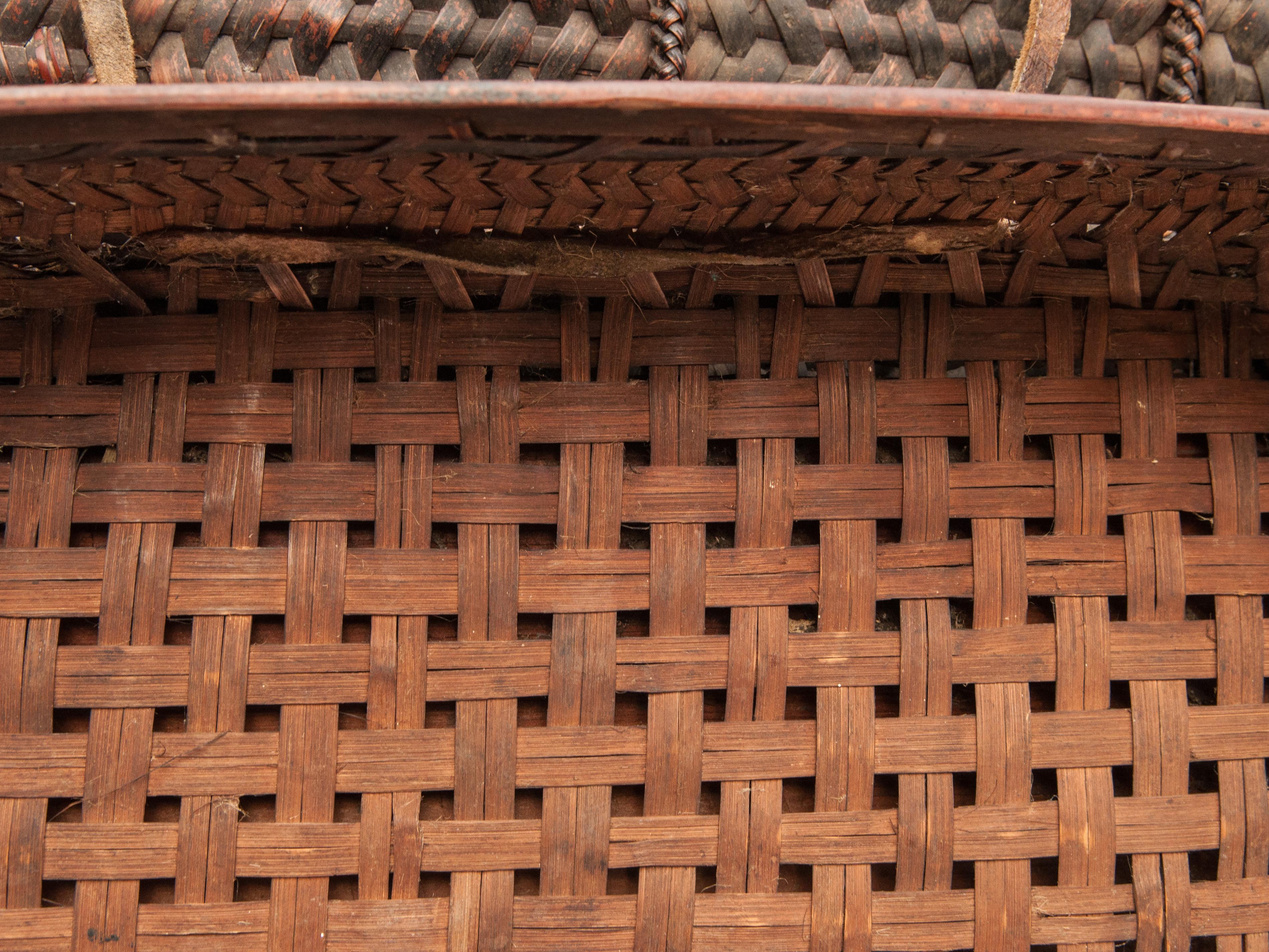 Large Vintage Tribal Storage Basket with Lid from Bhutan, Mid-Late 20th Century 11