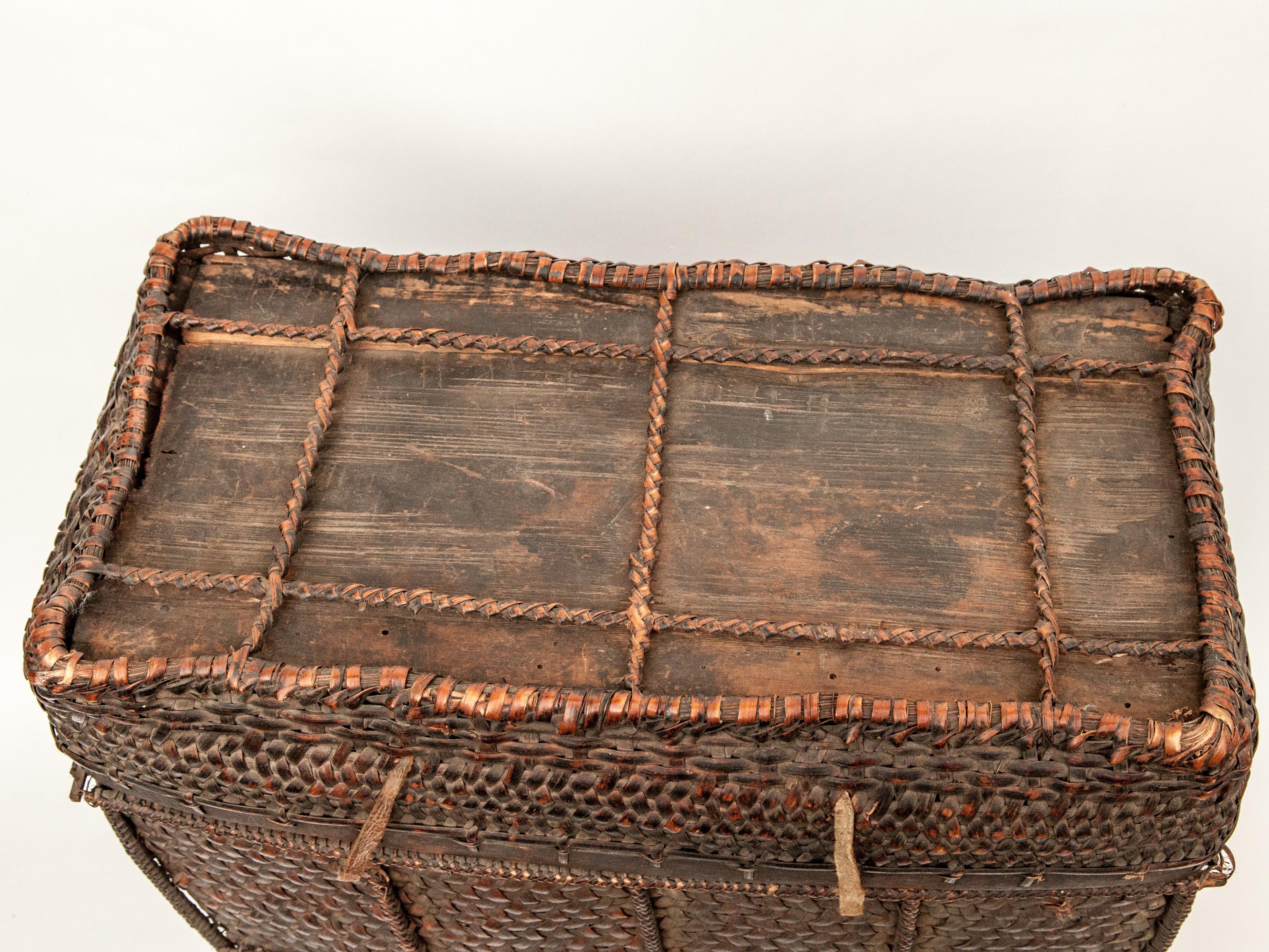 Large Vintage Tribal Storage Basket with Lid from Bhutan, Mid-Late 20th Century 13